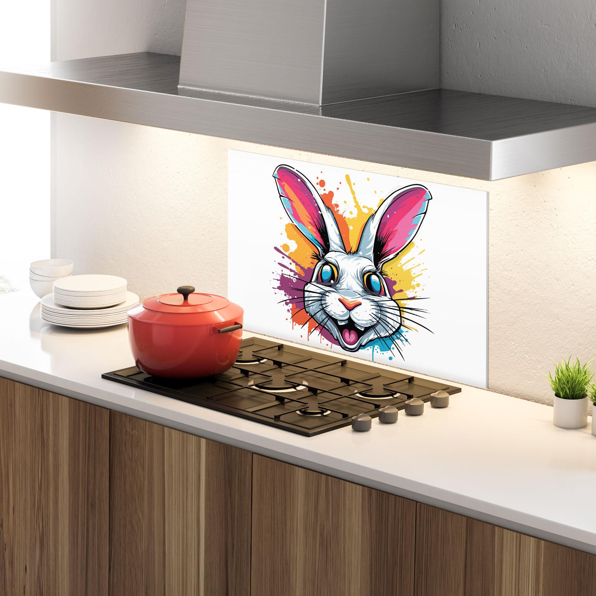 Konyhai üveg hátfal Crazy Bunny mockup 4