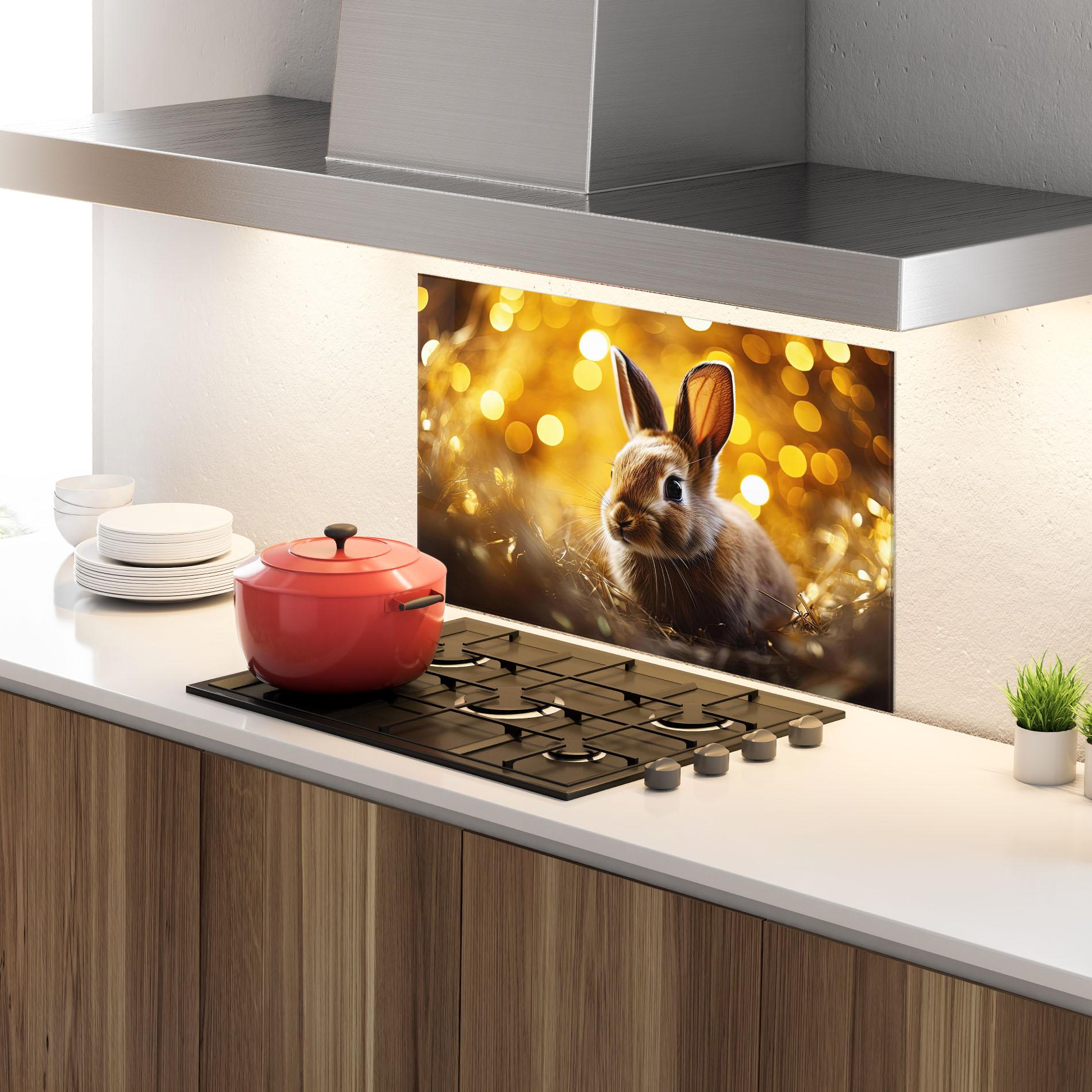 Konyhai üveg hátfal Gold Lights Bunny mockup 4