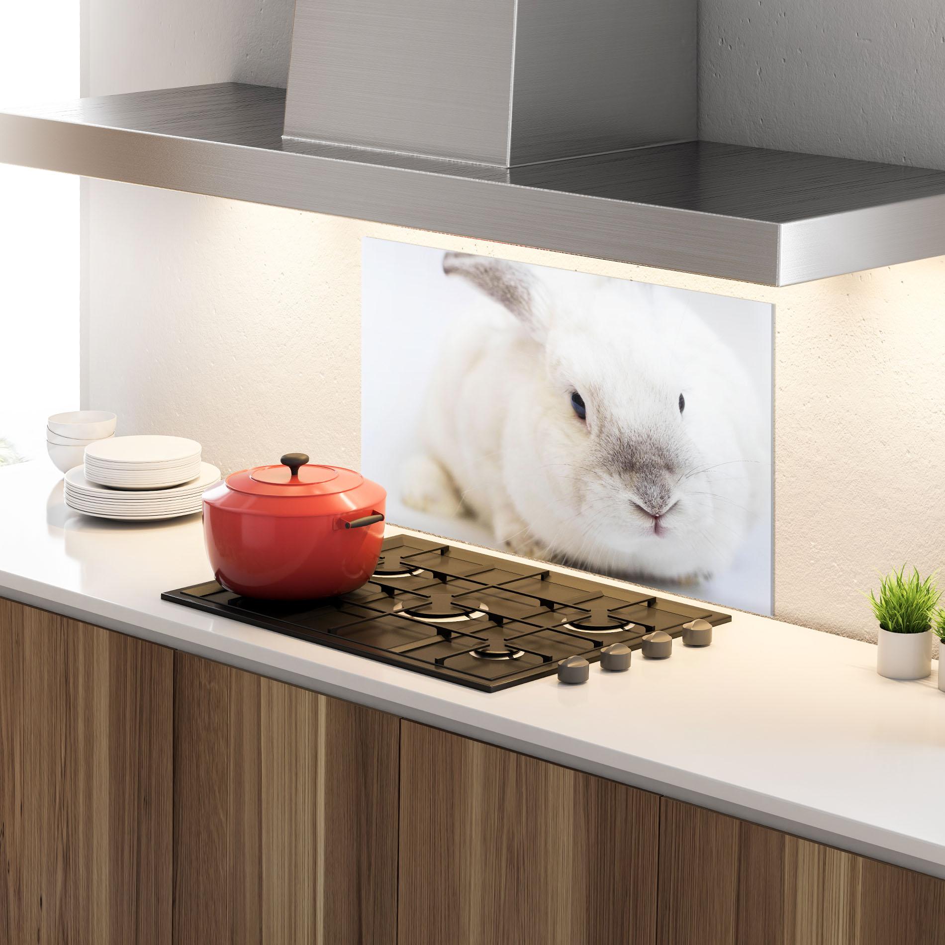 Konyhai üveg hátfal Light Grey Bunny mockup 4