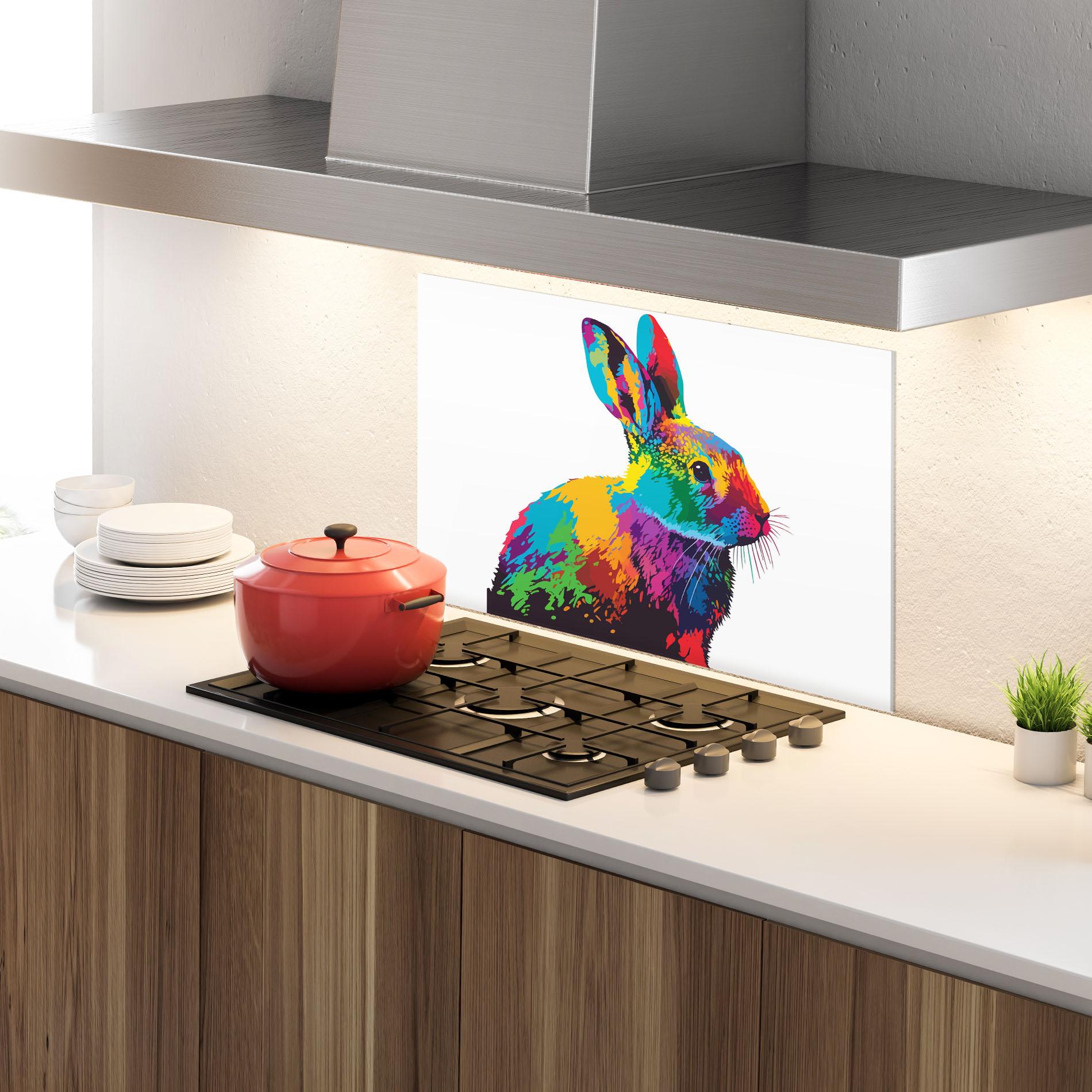 Konyhai üveg hátfal Yellow Blue Bunny mockup 4