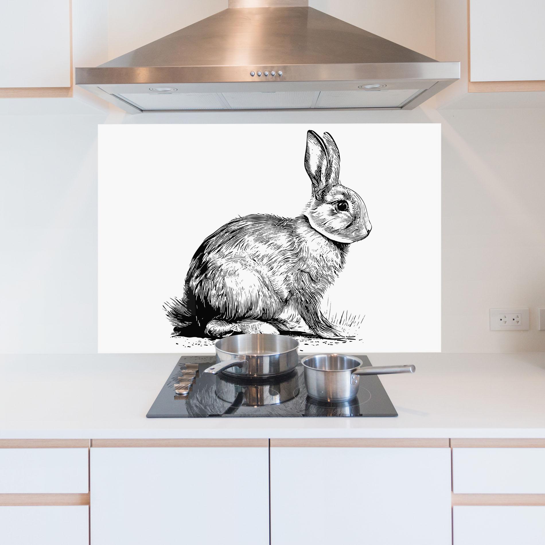 Konyhai üveg hátfal Bunny Black Lines mockup 5