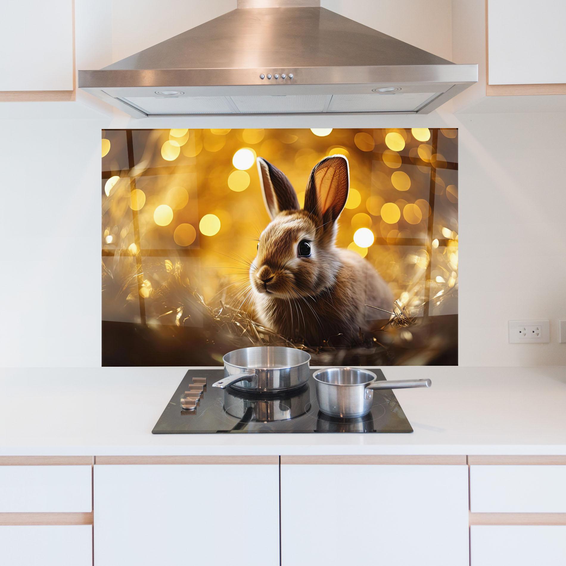 Konyhai üveg hátfal Gold Lights Bunny mockup 5