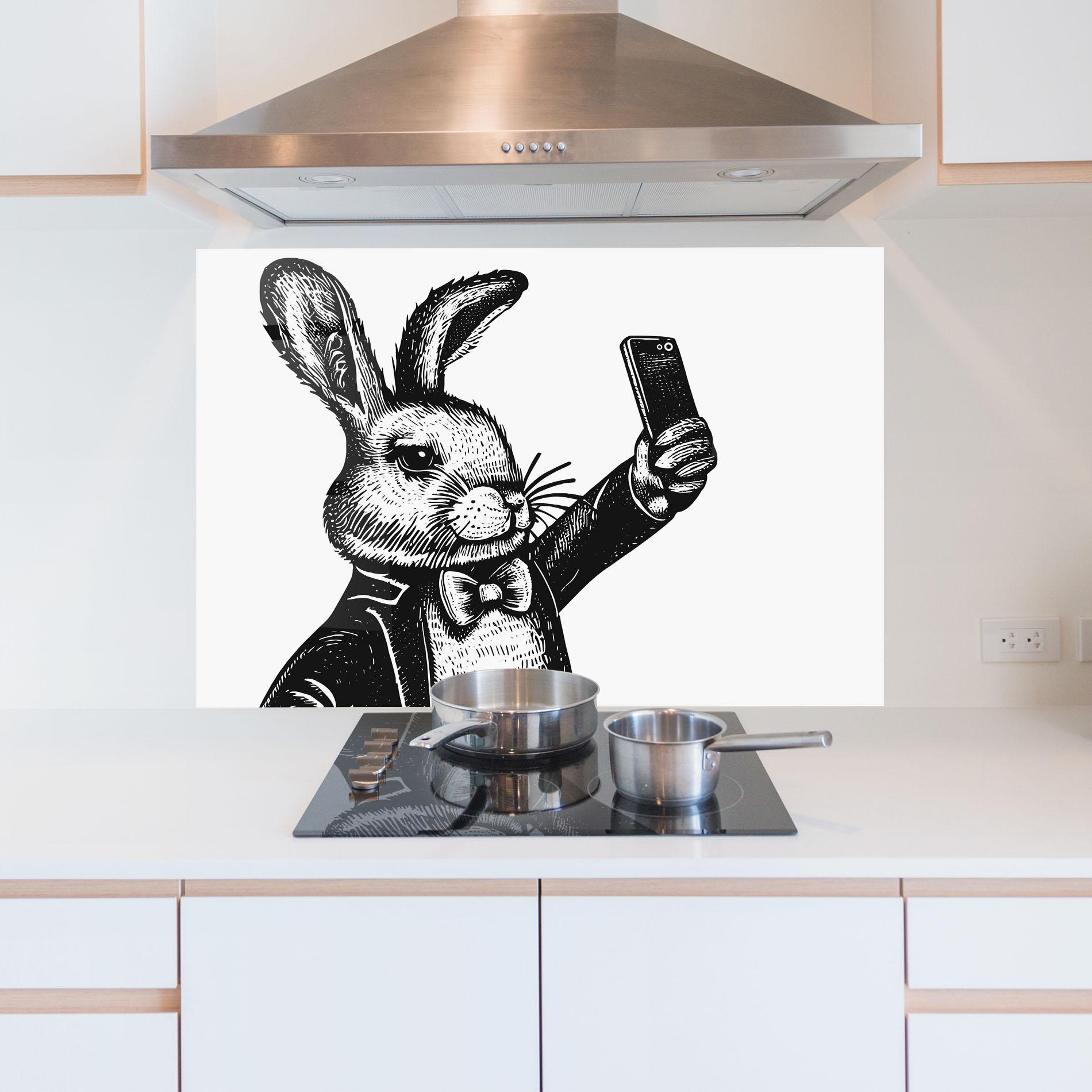 Konyhai üveg hátfal Selfie Bunny mockup 5