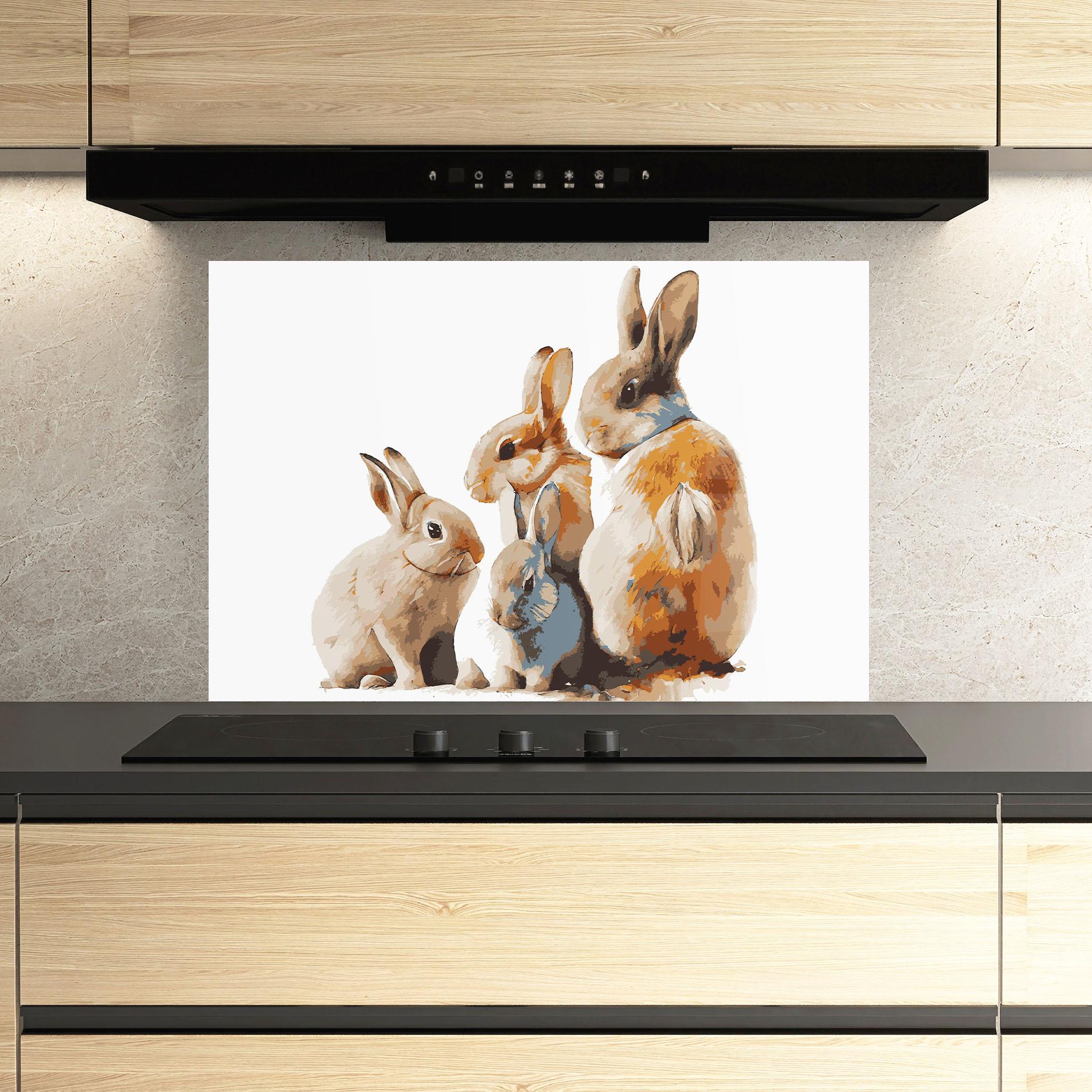 Konyhai üveg hátfal Bunny Family mockup 3