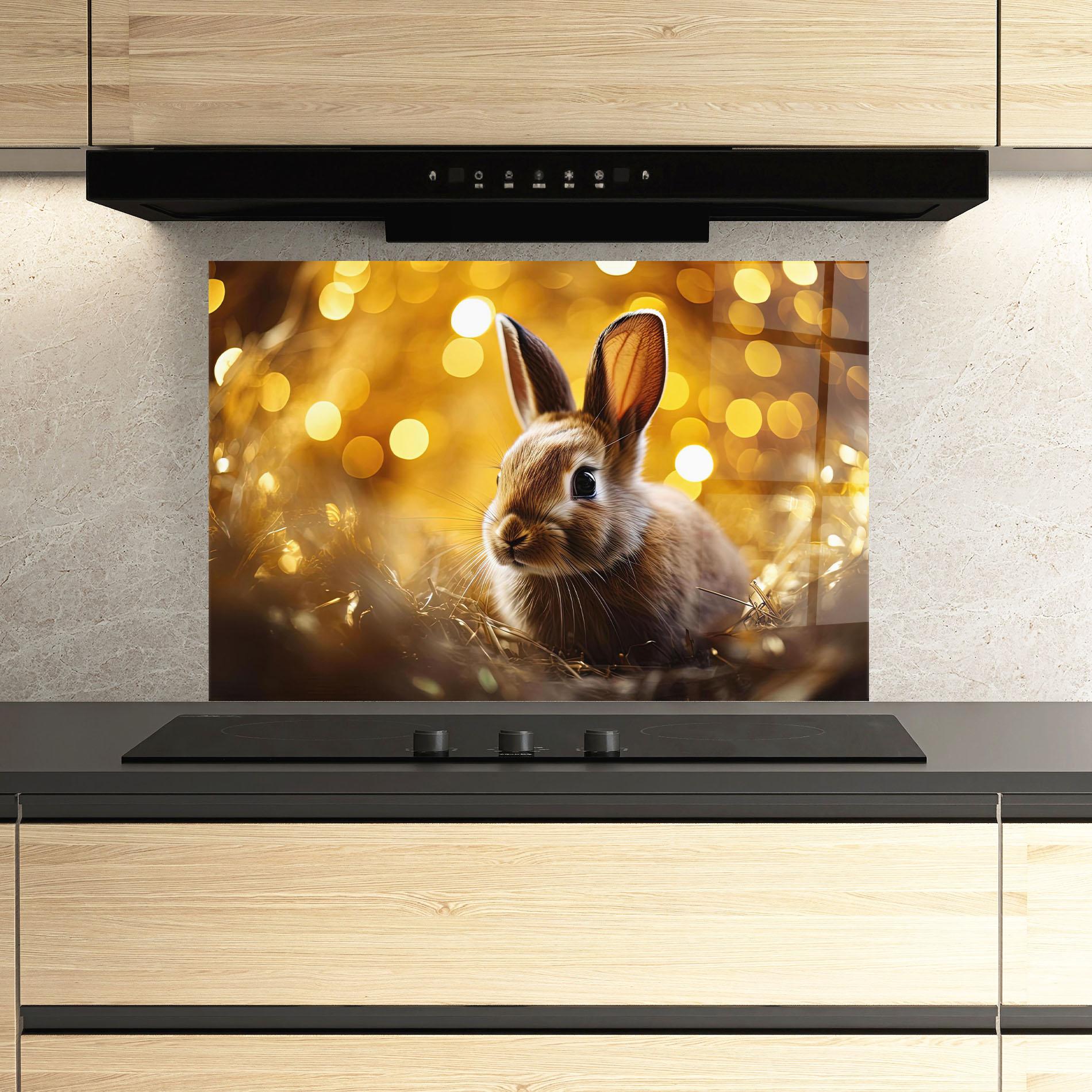 Konyhai üveg hátfal Gold Lights Bunny mockup 3