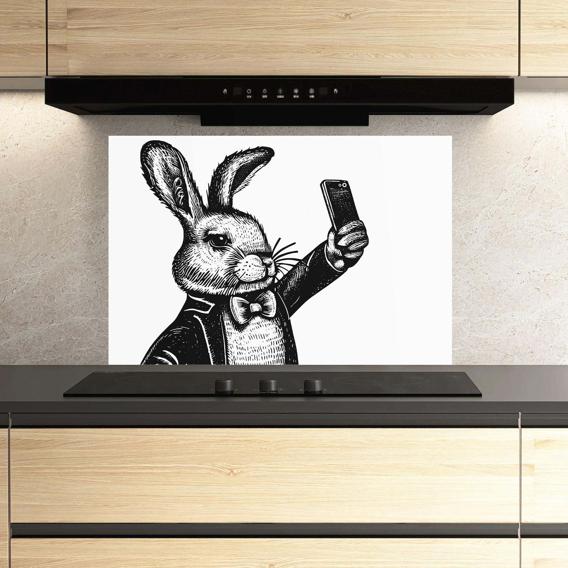 Konyhai üveg hátfal Selfie Bunny mockup 3