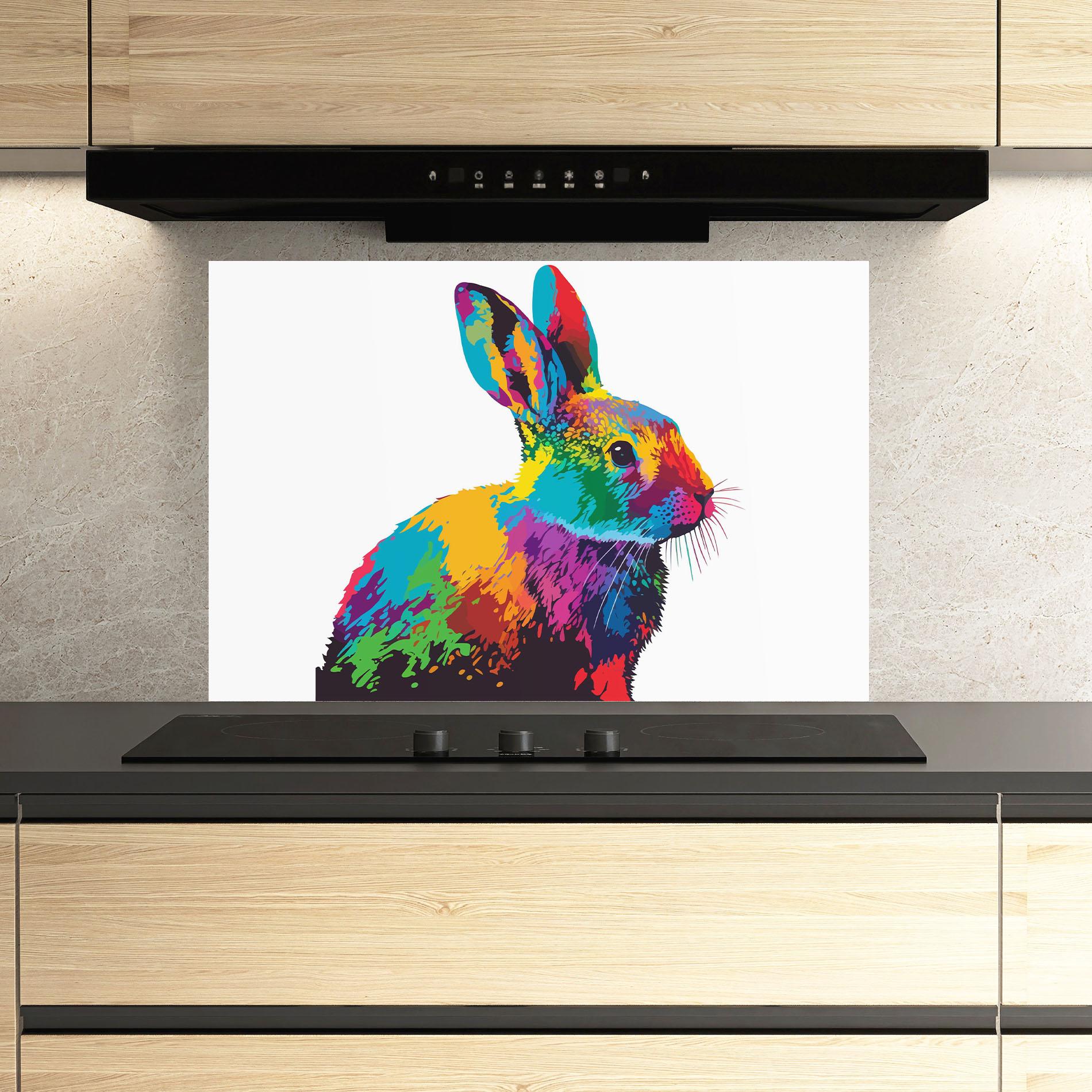 Konyhai üveg hátfal Yellow Blue Bunny mockup 3