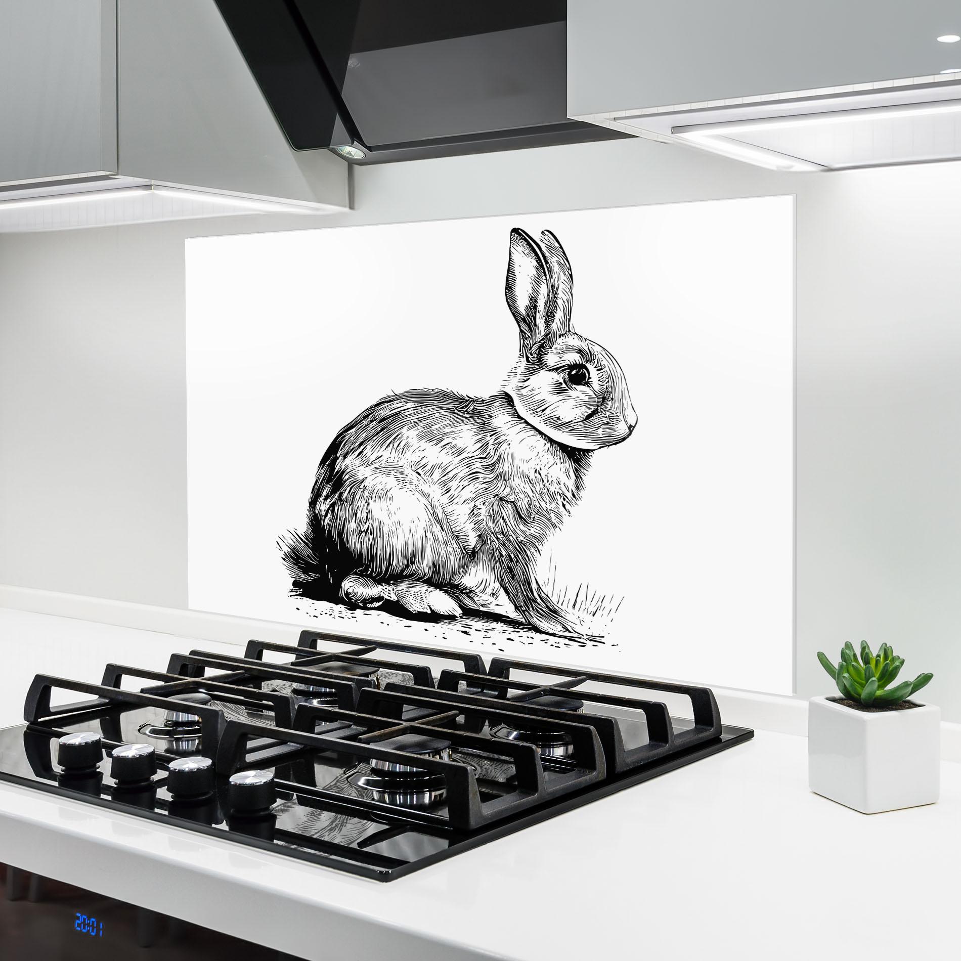 Konyhai üveg hátfal Bunny Black Lines mockup 6