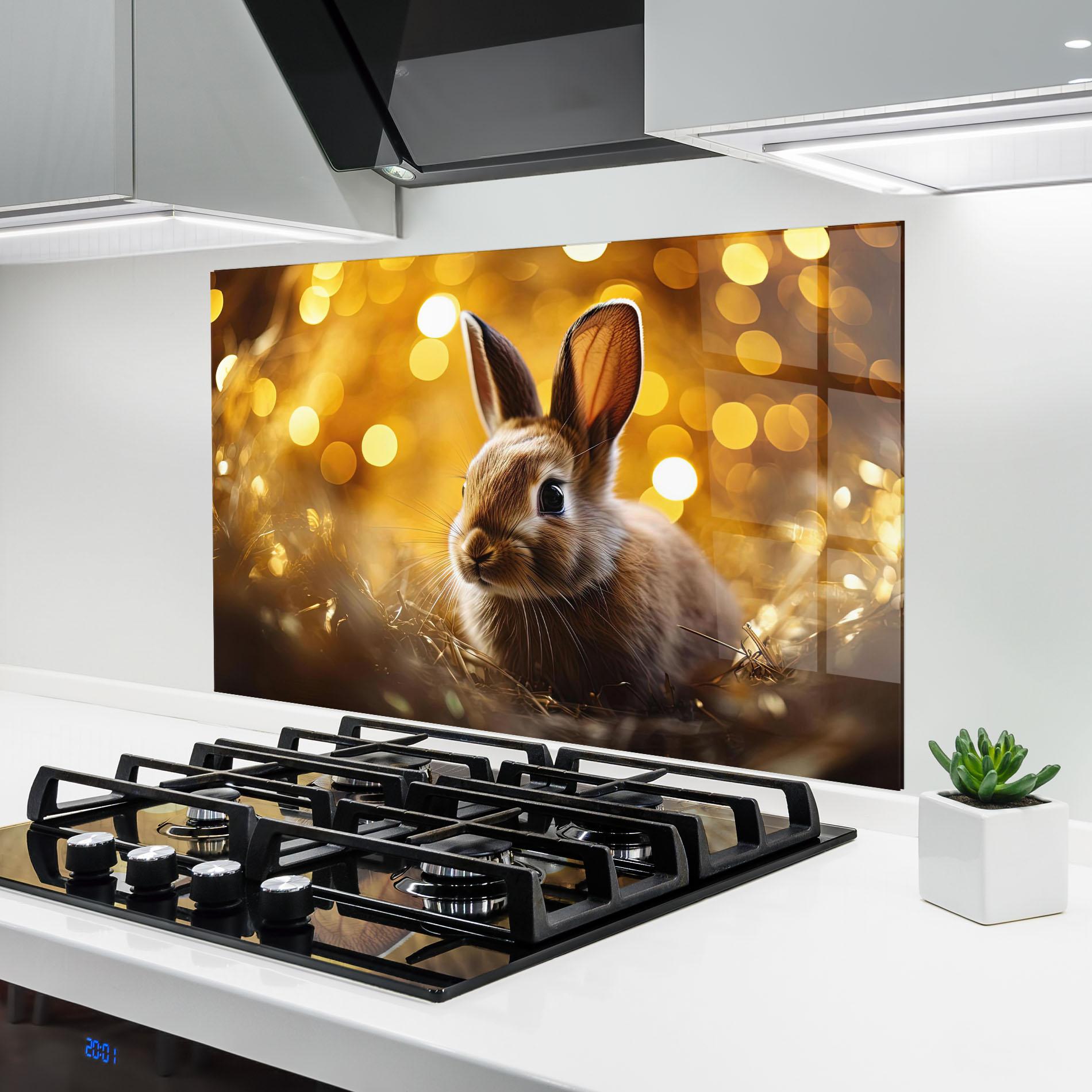 Konyhai üveg hátfal Gold Lights Bunny mockup 6
