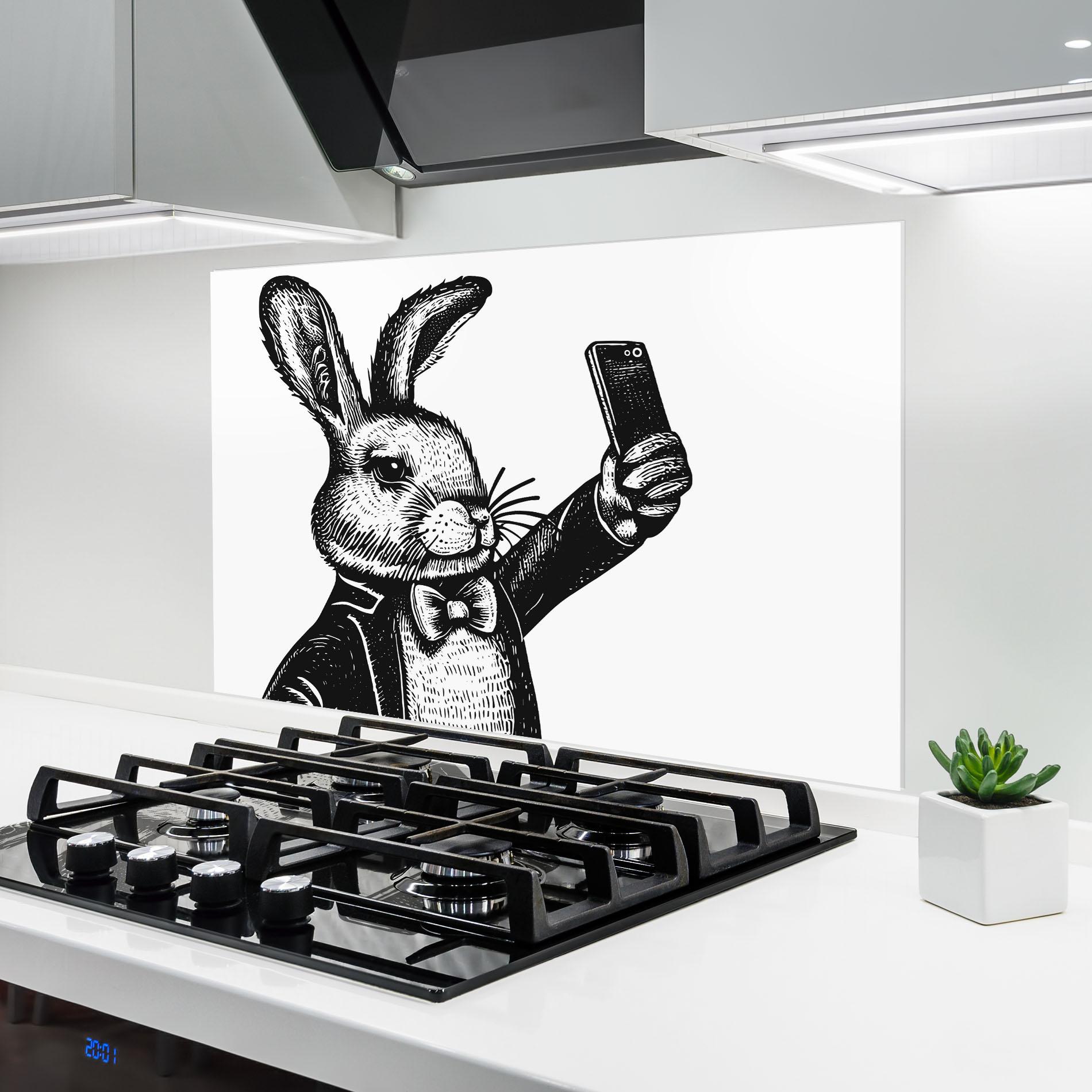 Konyhai üveg hátfal Selfie Bunny mockup 6