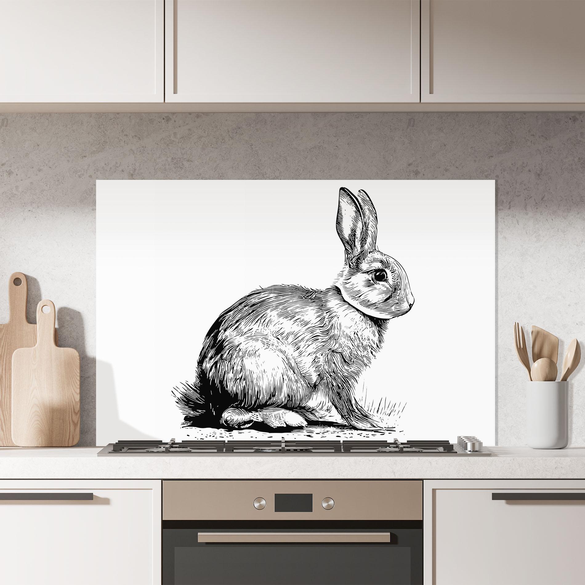 Konyhai üveg hátfal Bunny Black Lines mockup 7