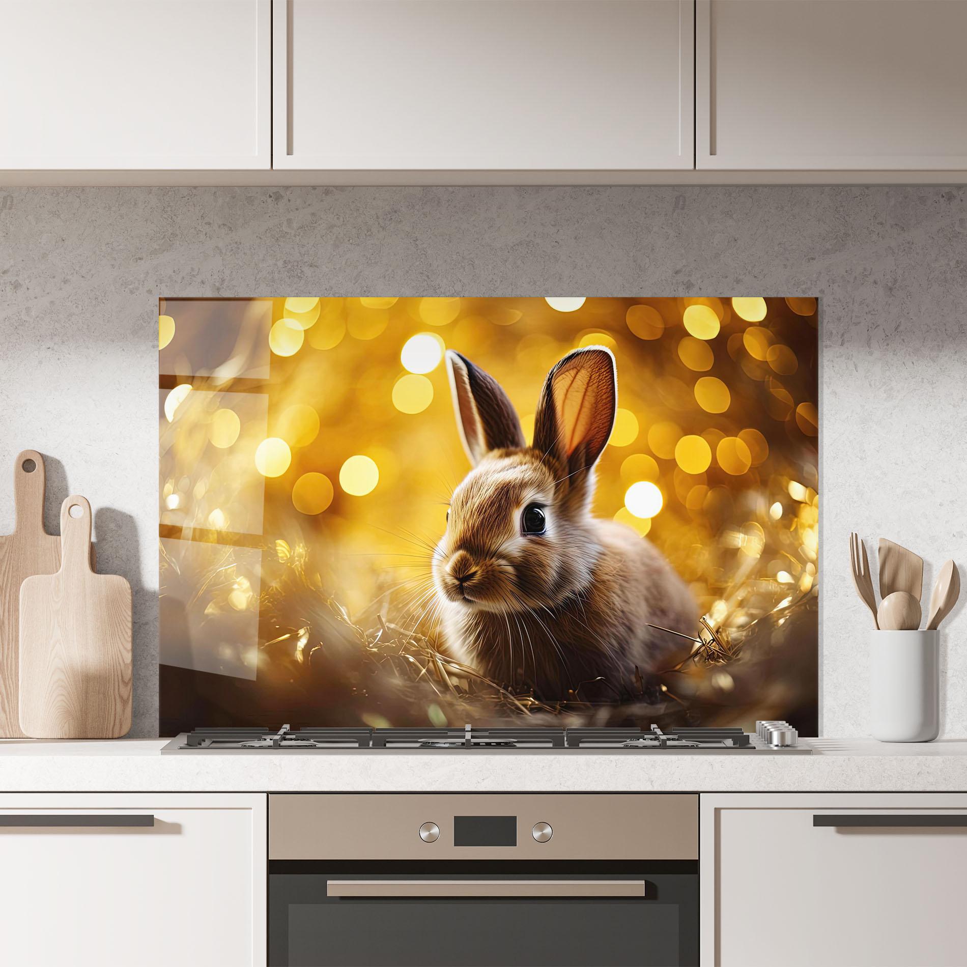 Konyhai üveg hátfal Gold Lights Bunny mockup 7