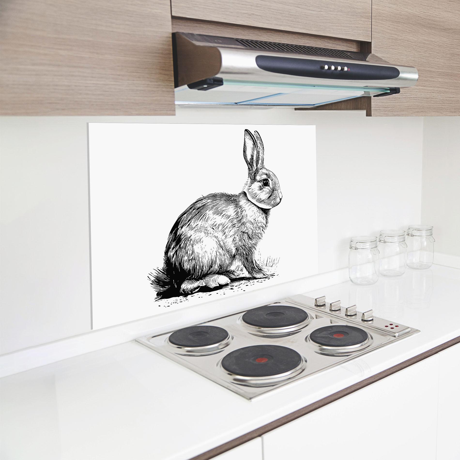 Konyhai üveg hátfal Bunny Black Lines mockup 8