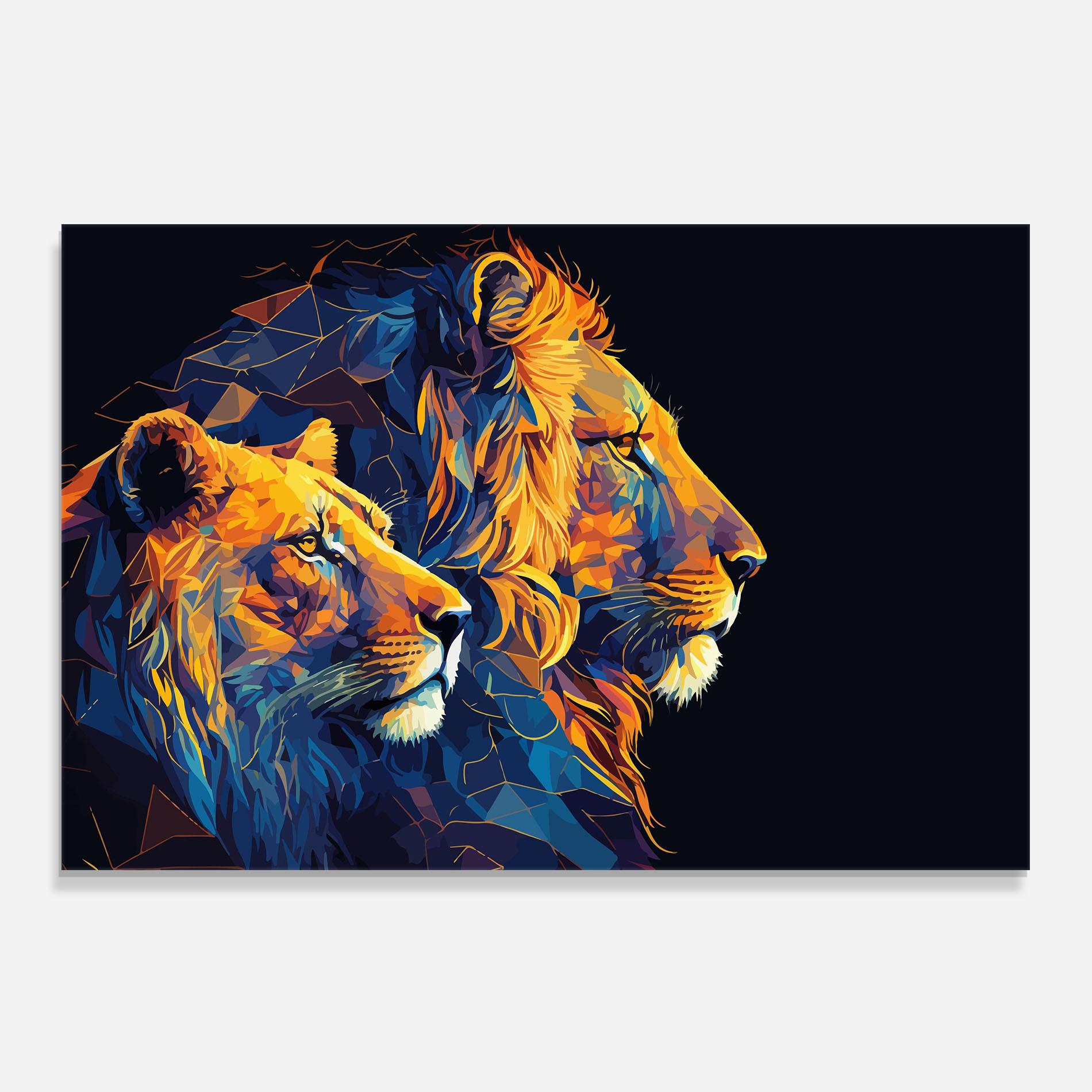 Konyhai üveg hátfal Orange Blue Lion mockup 0