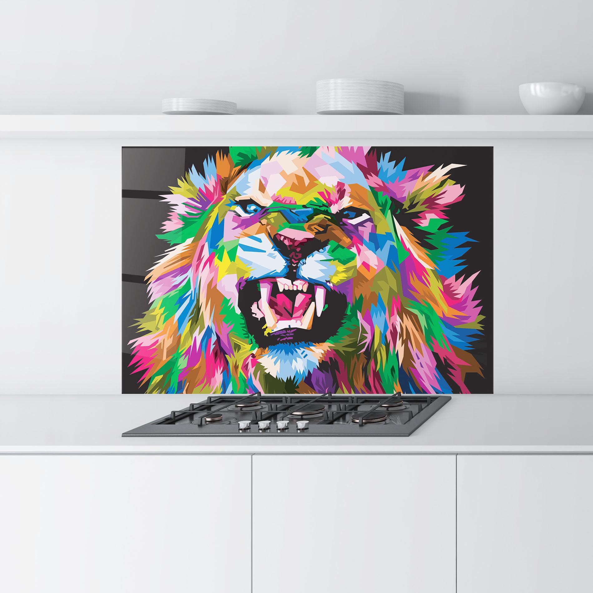 Konyhai üveg hátfal Angry Lion Eyes mockup 9