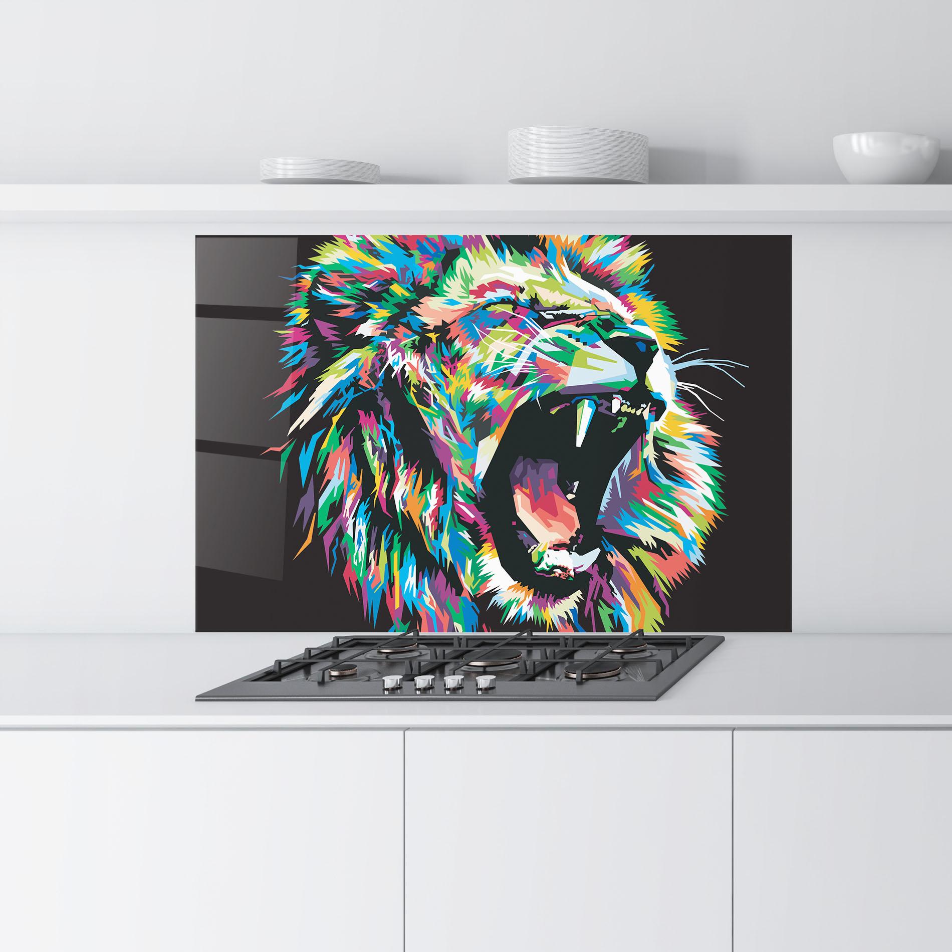 Konyhai üveg hátfal Green Blue Lion mockup 9