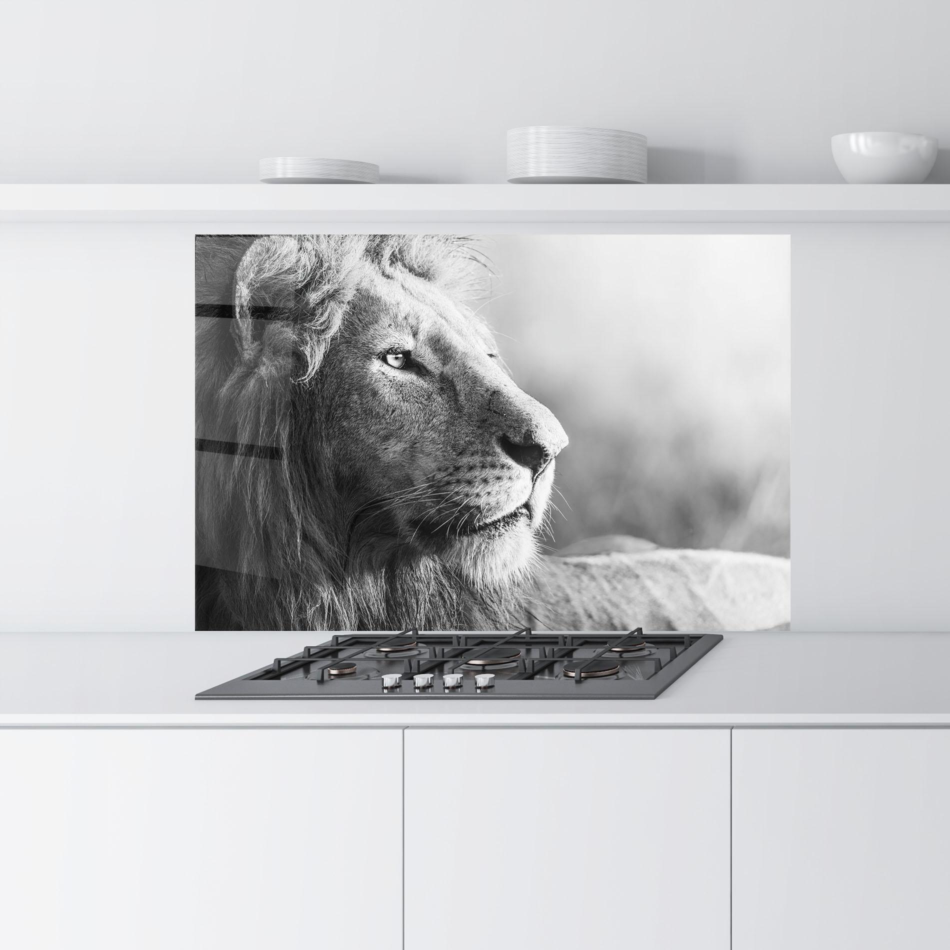 Konyhai üveg hátfal Grey Lion Head mockup 9