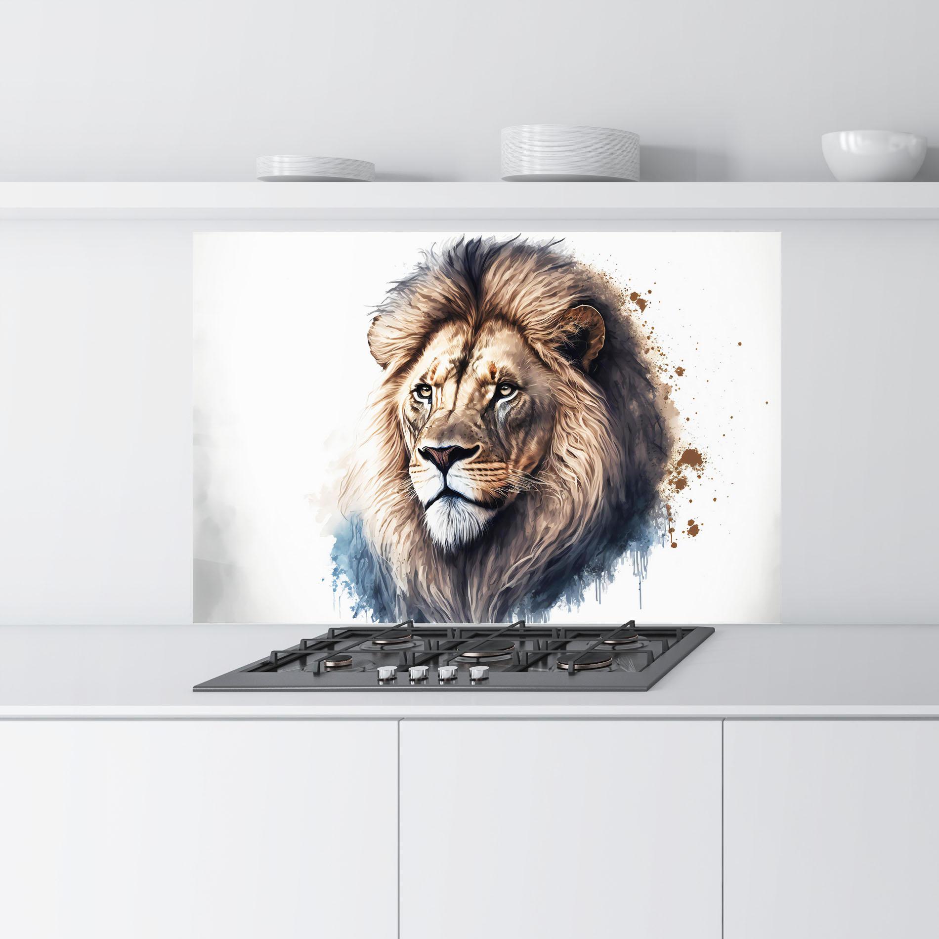 Konyhai üveg hátfal Lion Head Painting mockup 9