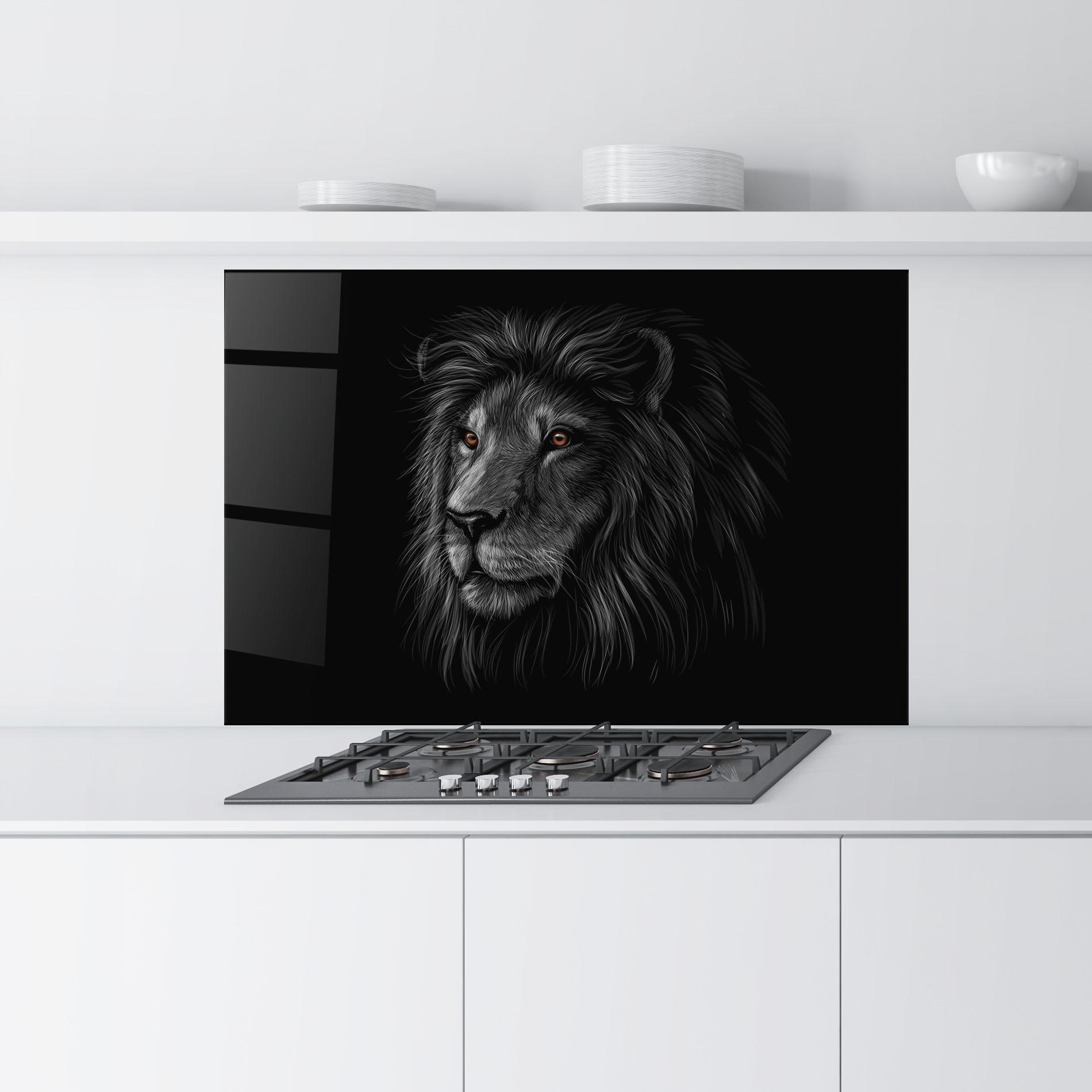 Konyhai üveg hátfal Lion In Shadow mockup 9