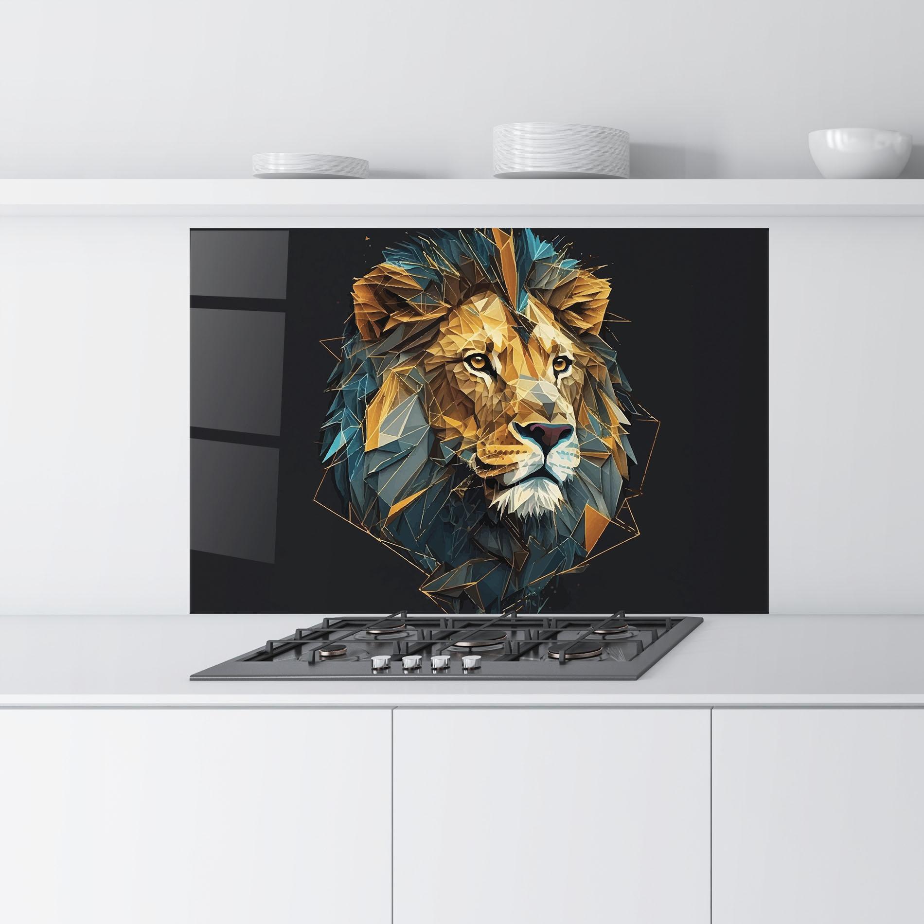 Konyhai üveg hátfal Lion On Grey mockup 9