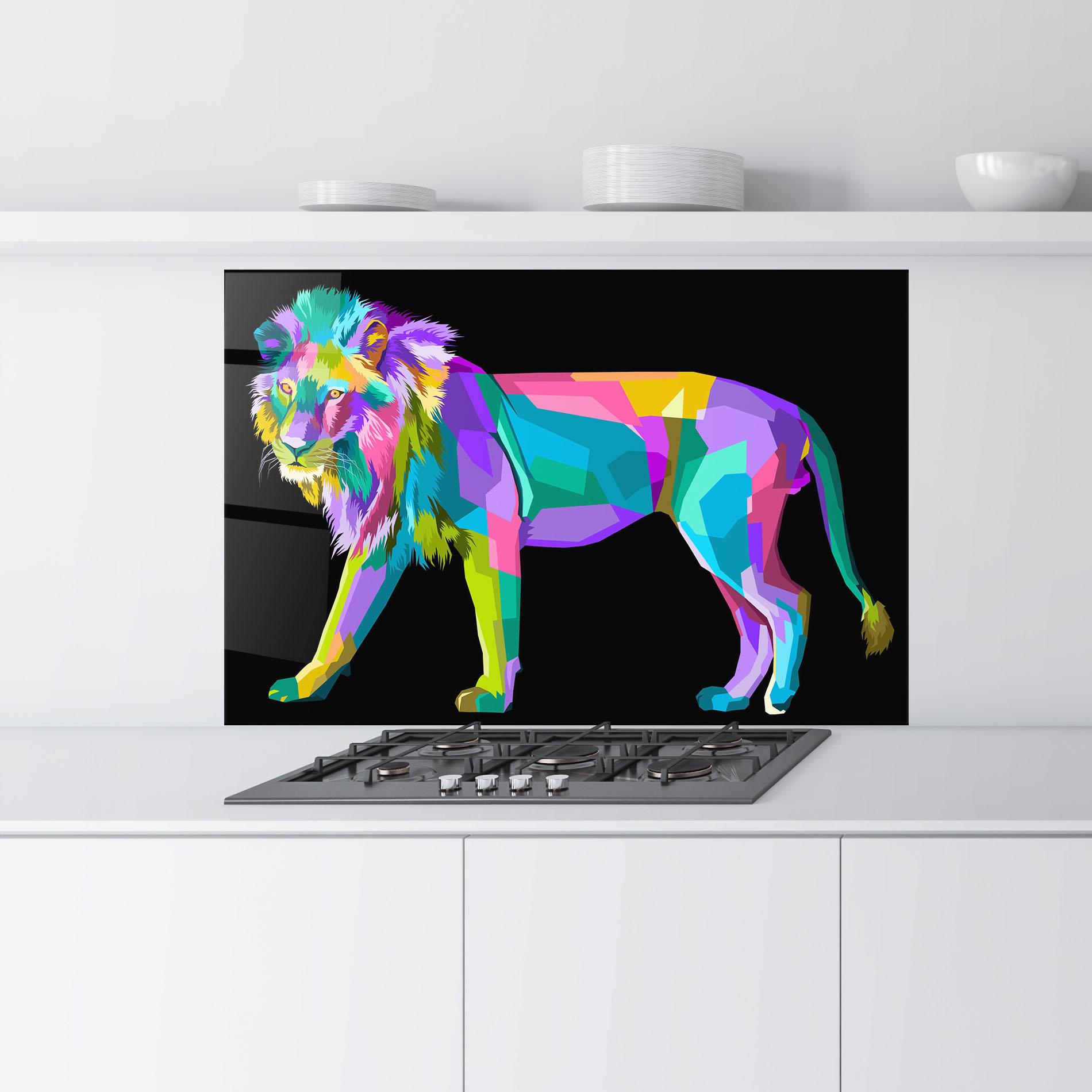 Konyhai üveg hátfal Lion Walking mockup 9