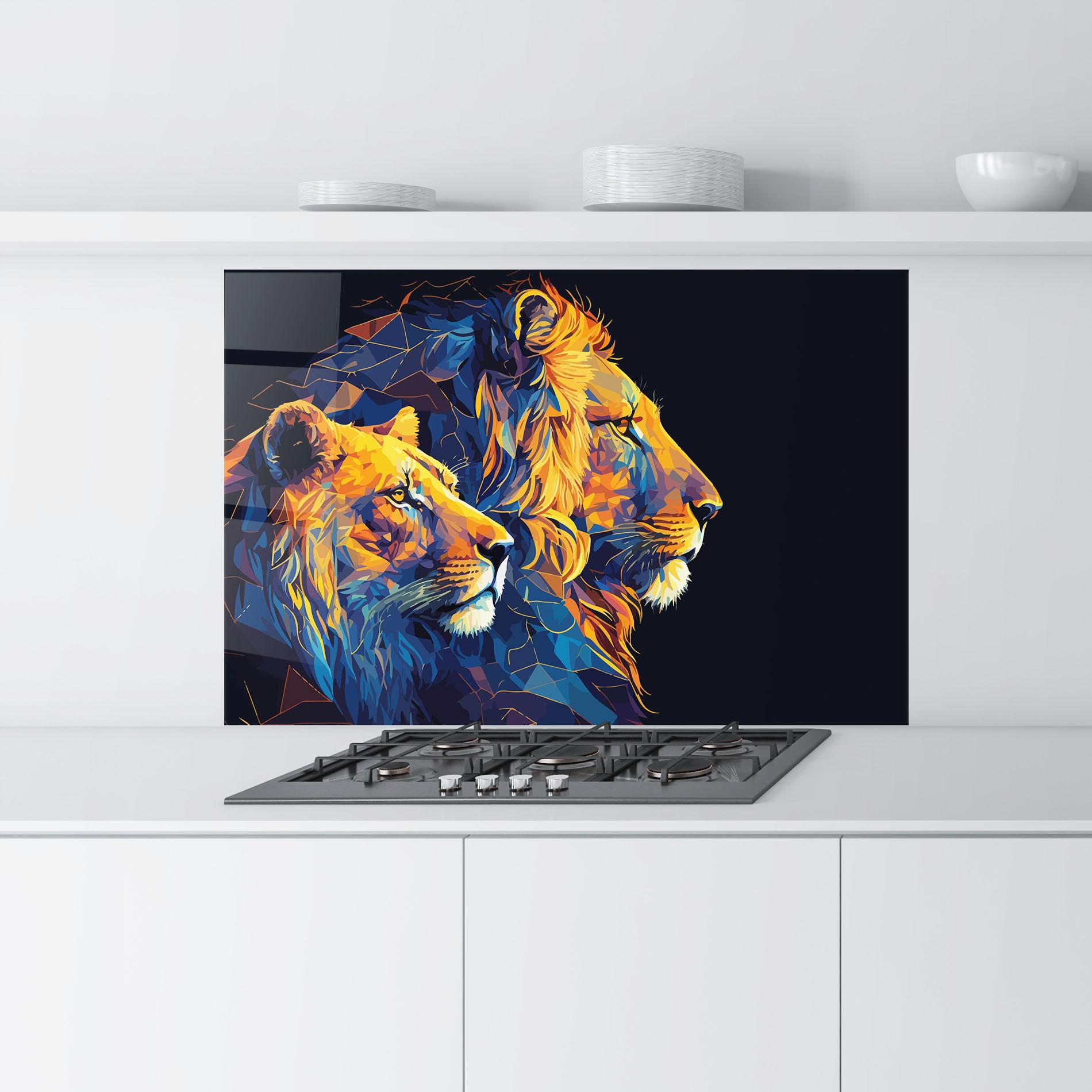 Konyhai üveg hátfal Orange Blue Lion mockup 9