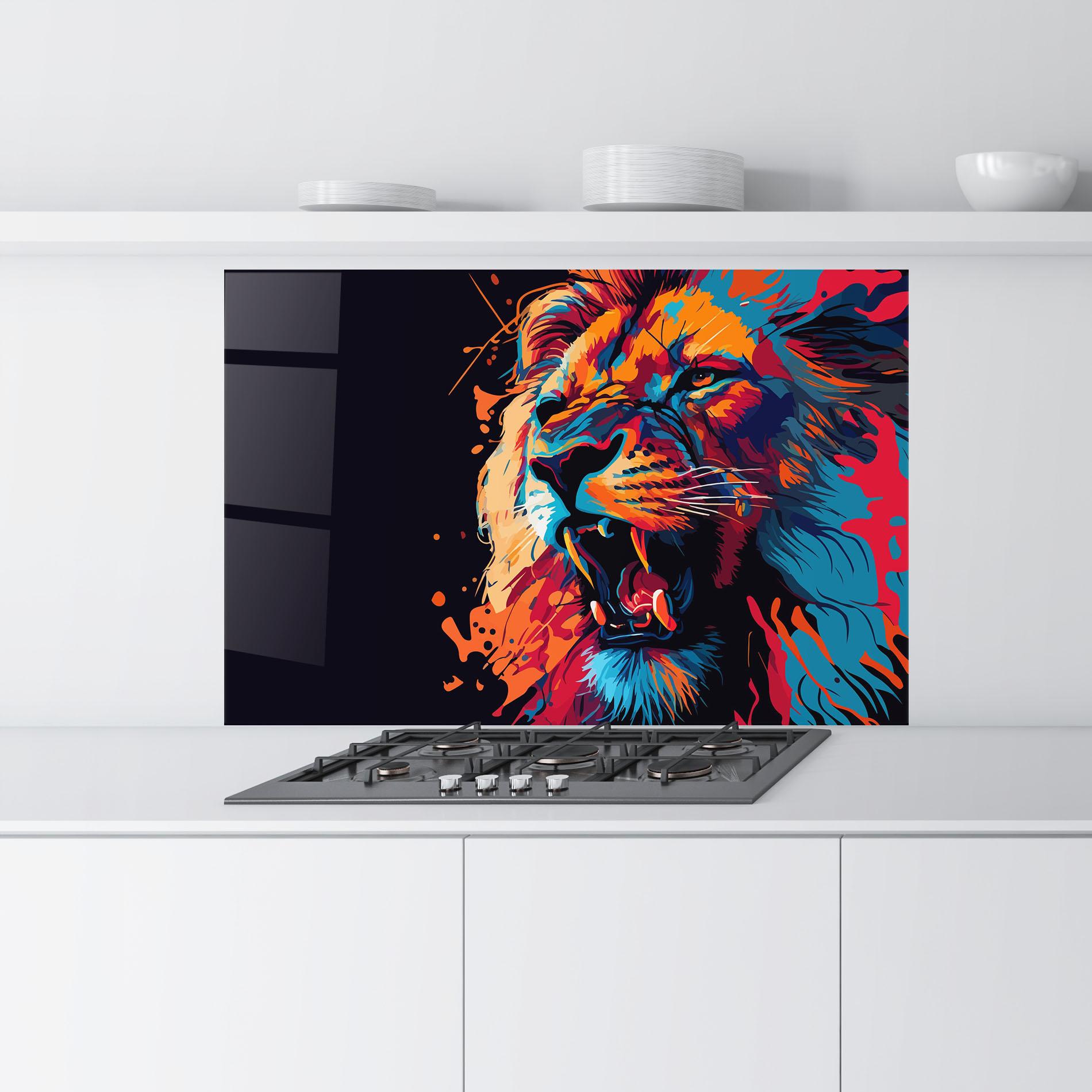 Konyhai üveg hátfal Orange Red Lion mockup 9
