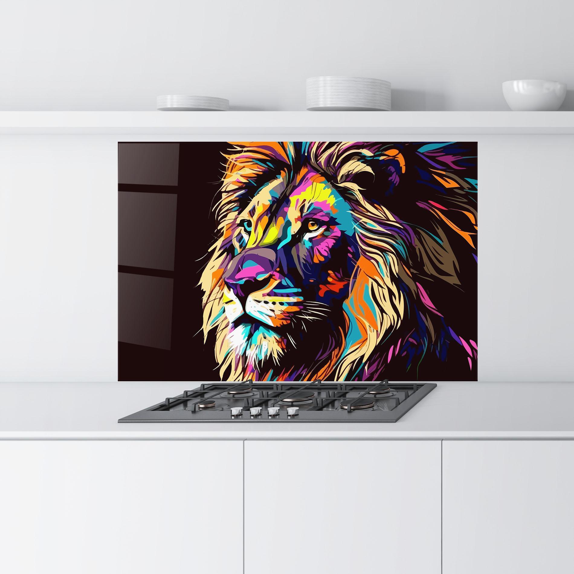 Konyhai üveg hátfal Purple Orange Lion mockup 9