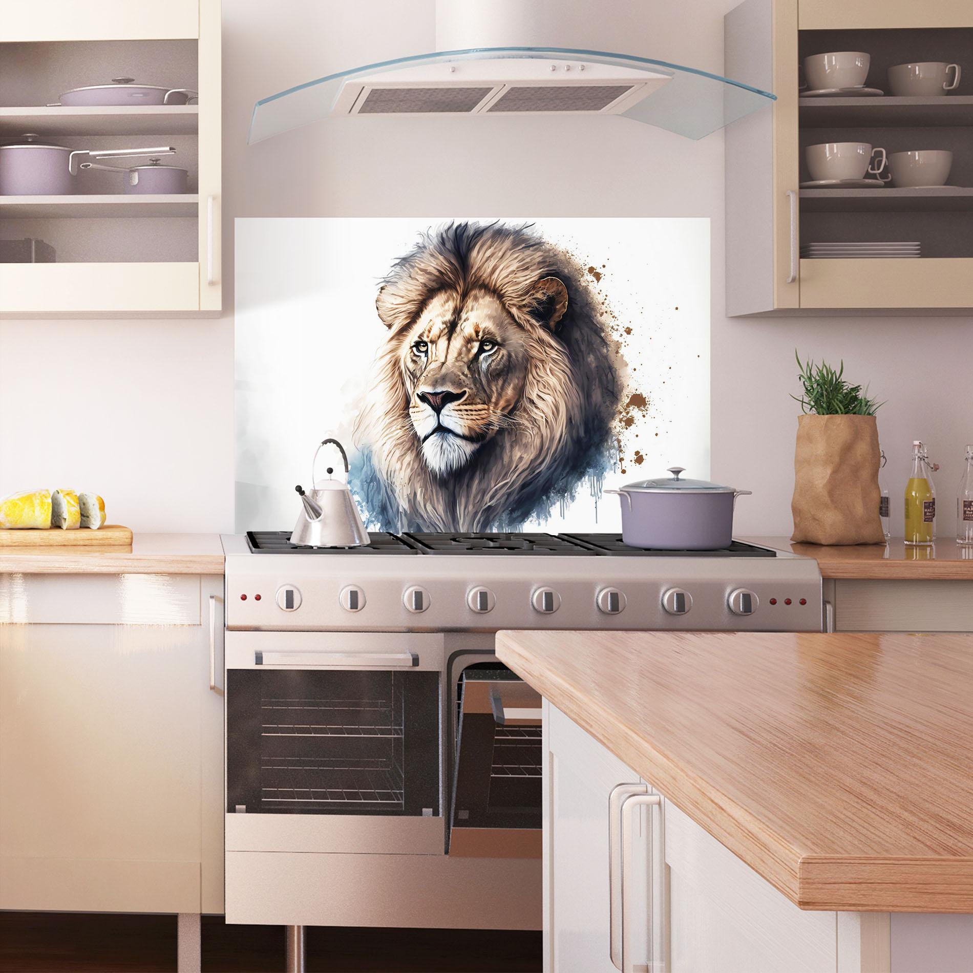 Konyhai üveg hátfal Lion Head Painting mockup 1