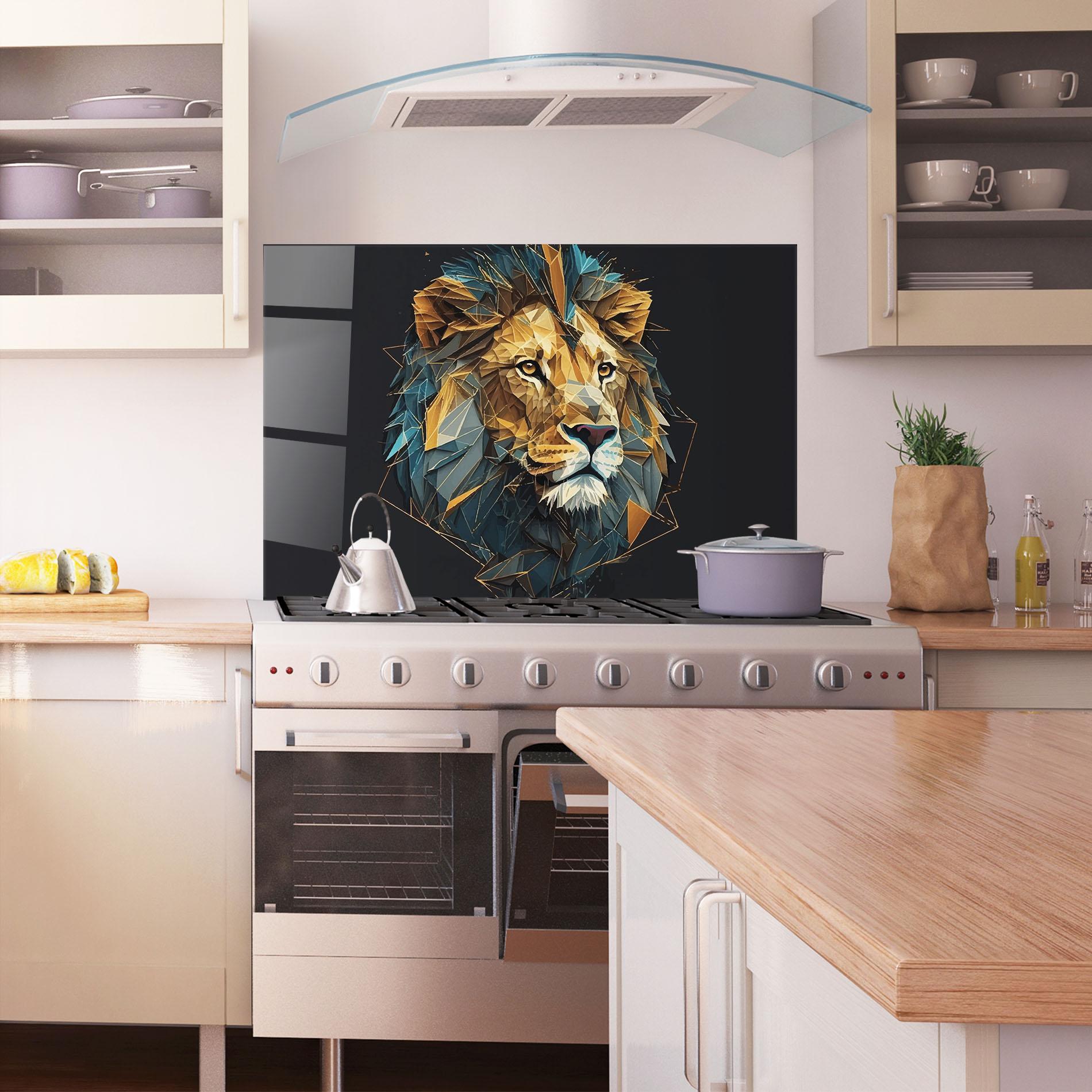 Konyhai üveg hátfal Lion On Grey mockup 1
