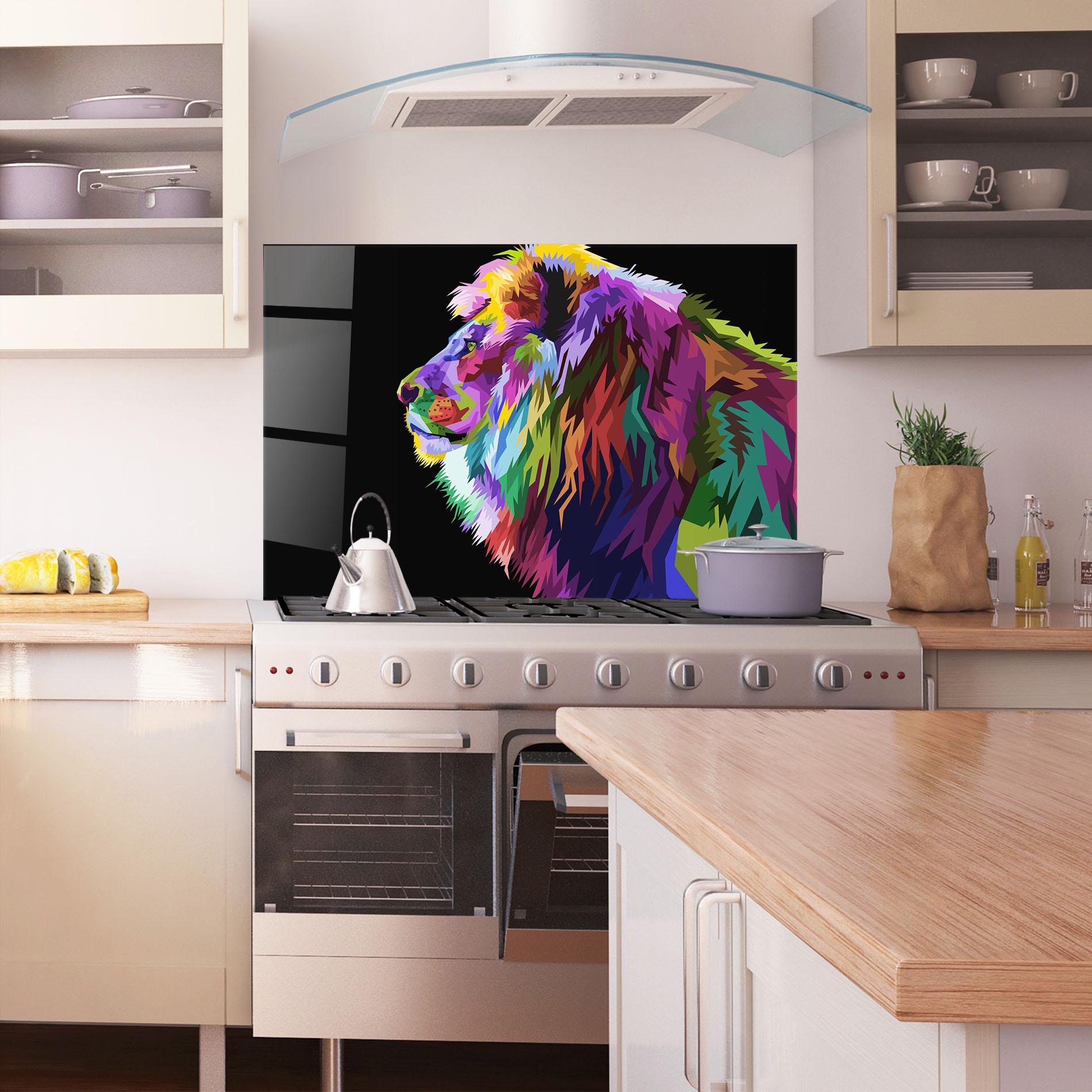 Konyhai üveg hátfal Lion Standing mockup 1