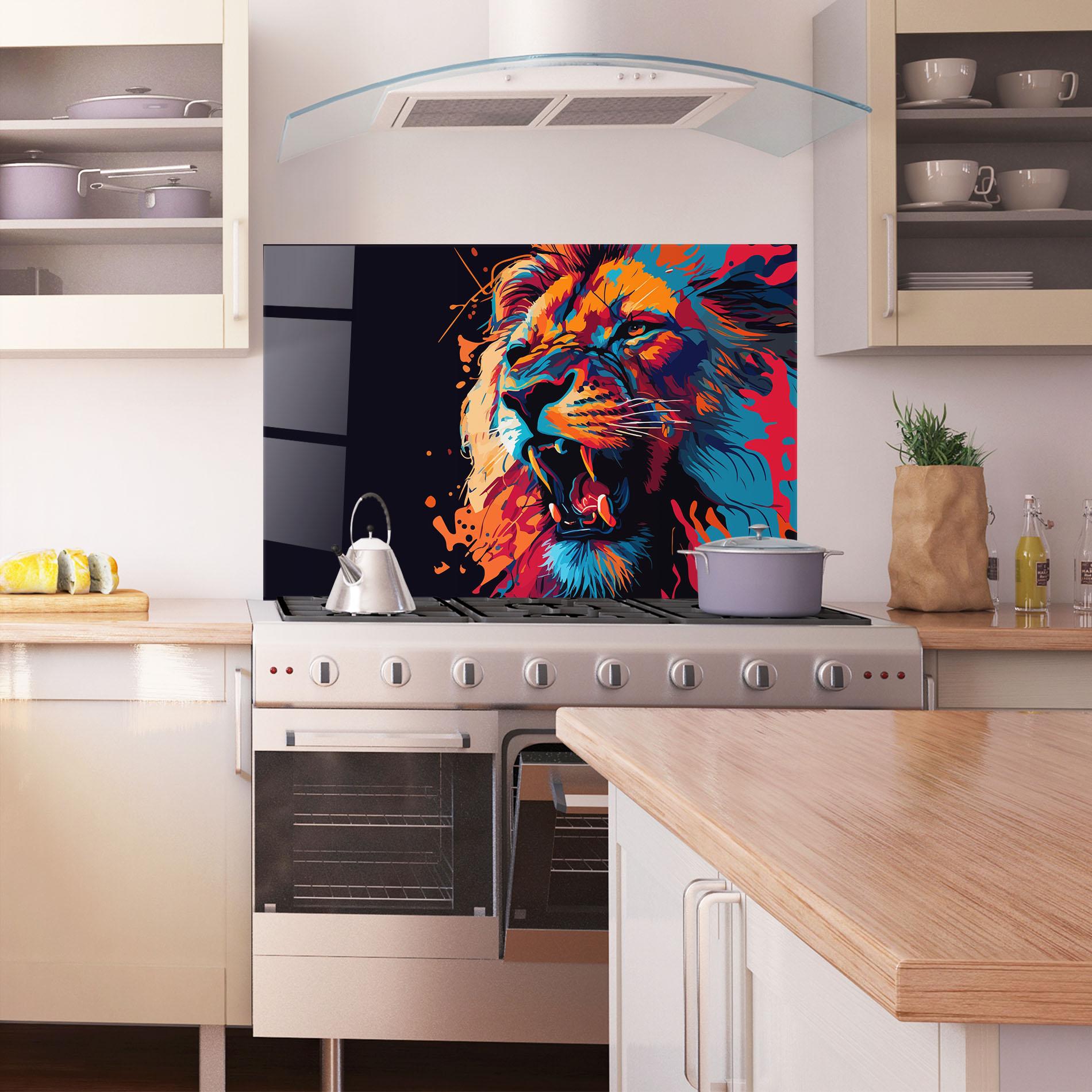 Konyhai üveg hátfal Orange Red Lion mockup 1