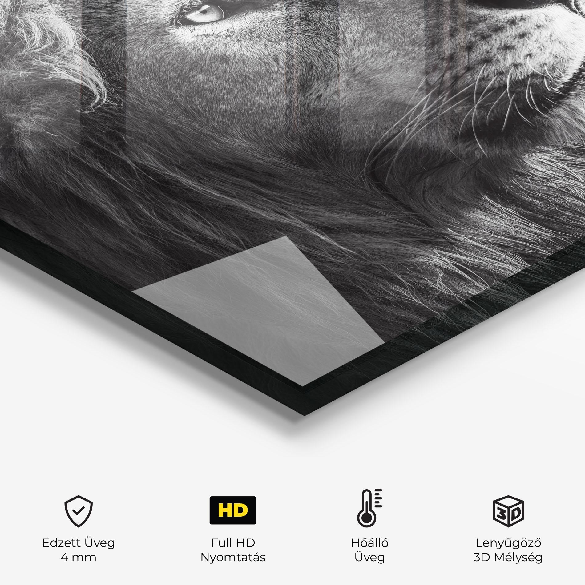 Konyhai üveg hátfal Grey Lion Head mockup 2