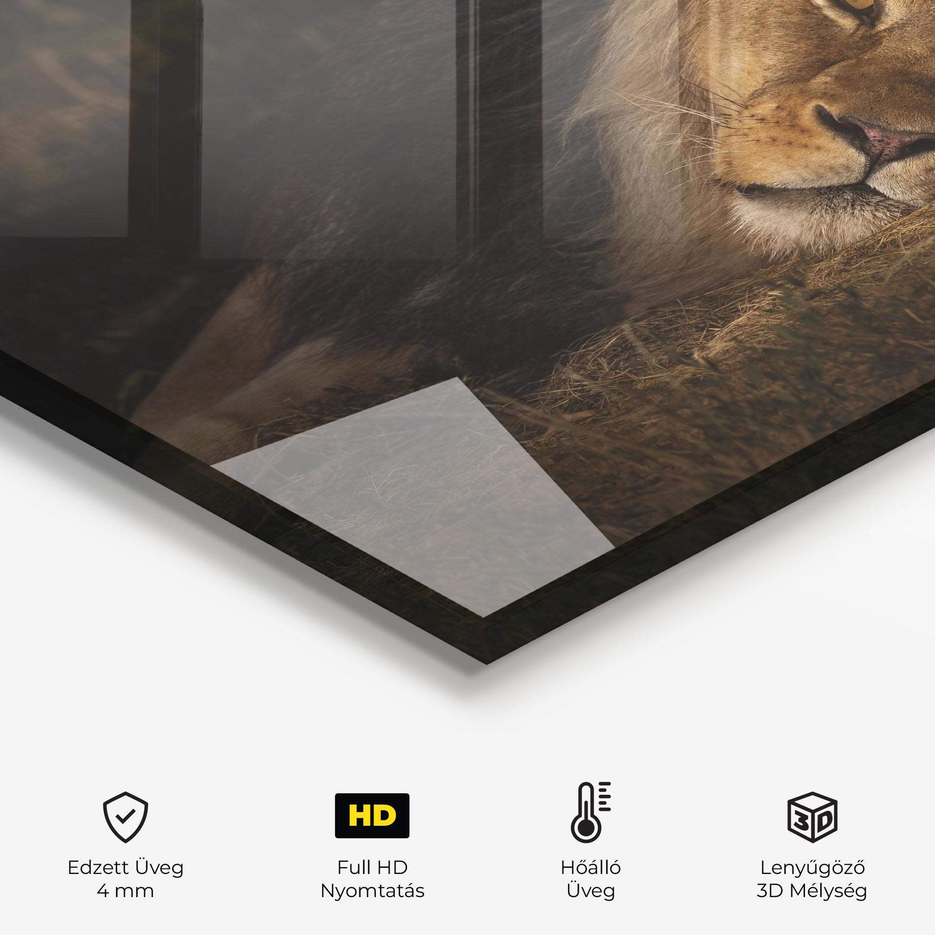 Konyhai üveg hátfal Lion Laying Down mockup 2