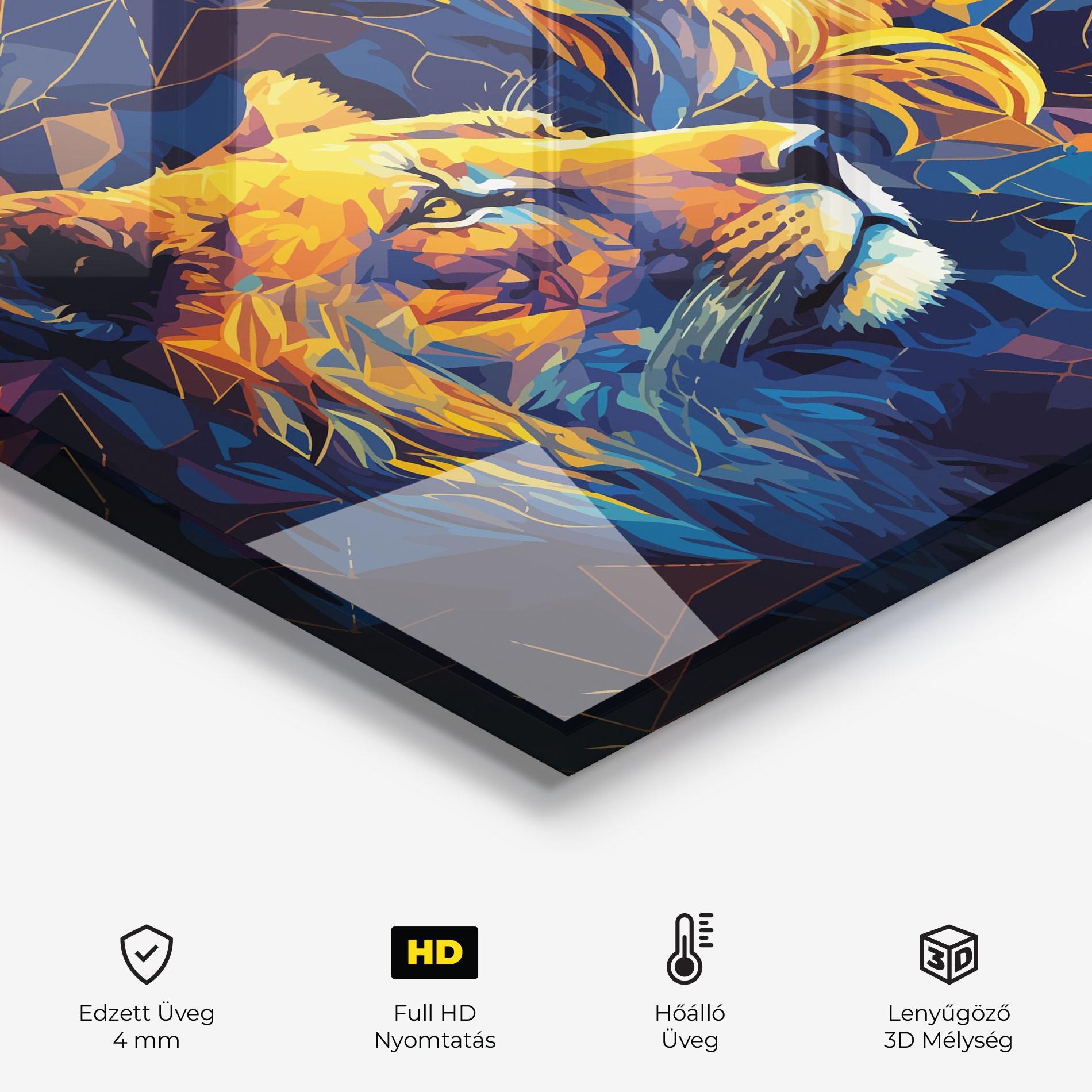 Konyhai üveg hátfal Orange Blue Lion mockup 2