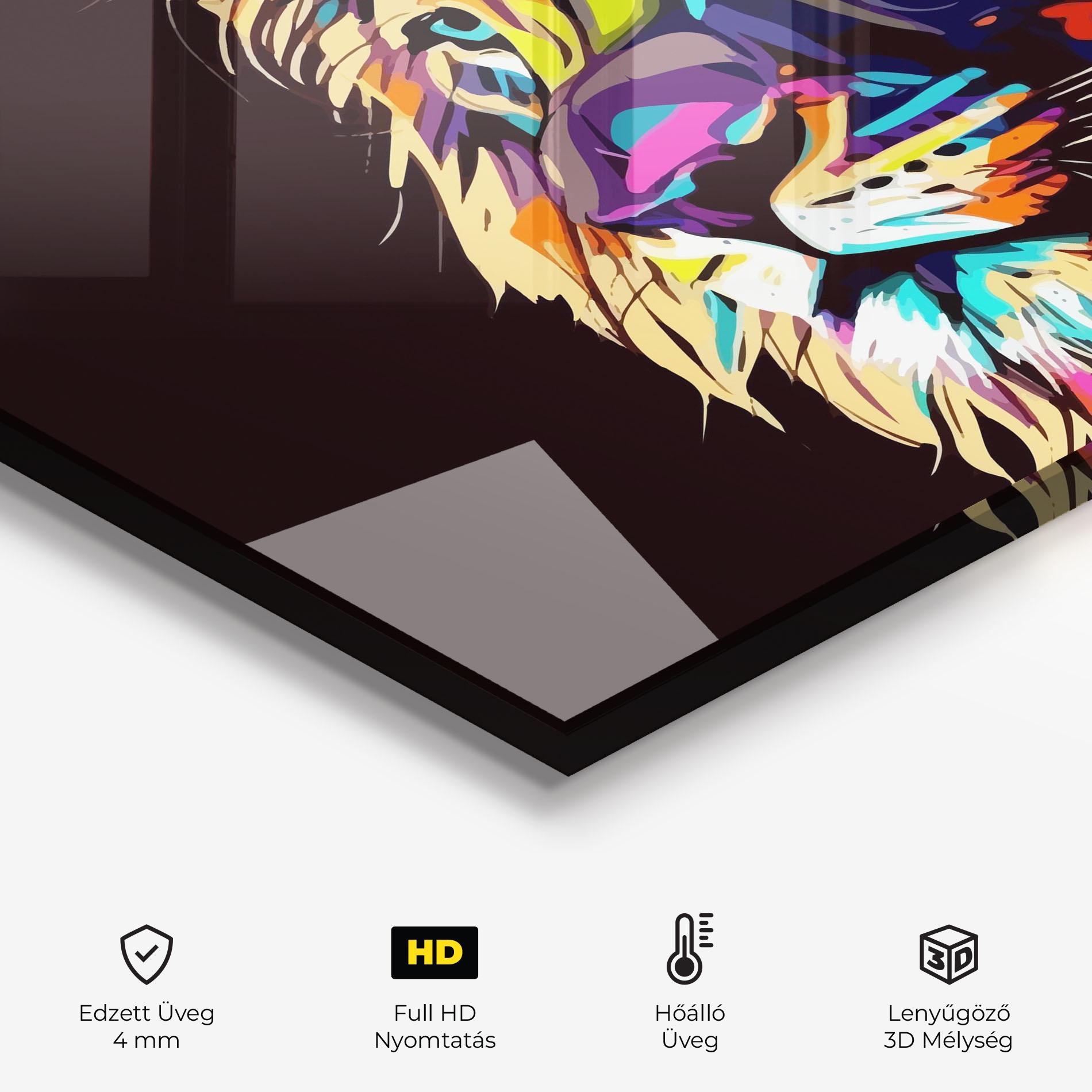 Konyhai üveg hátfal Purple Orange Lion mockup 2