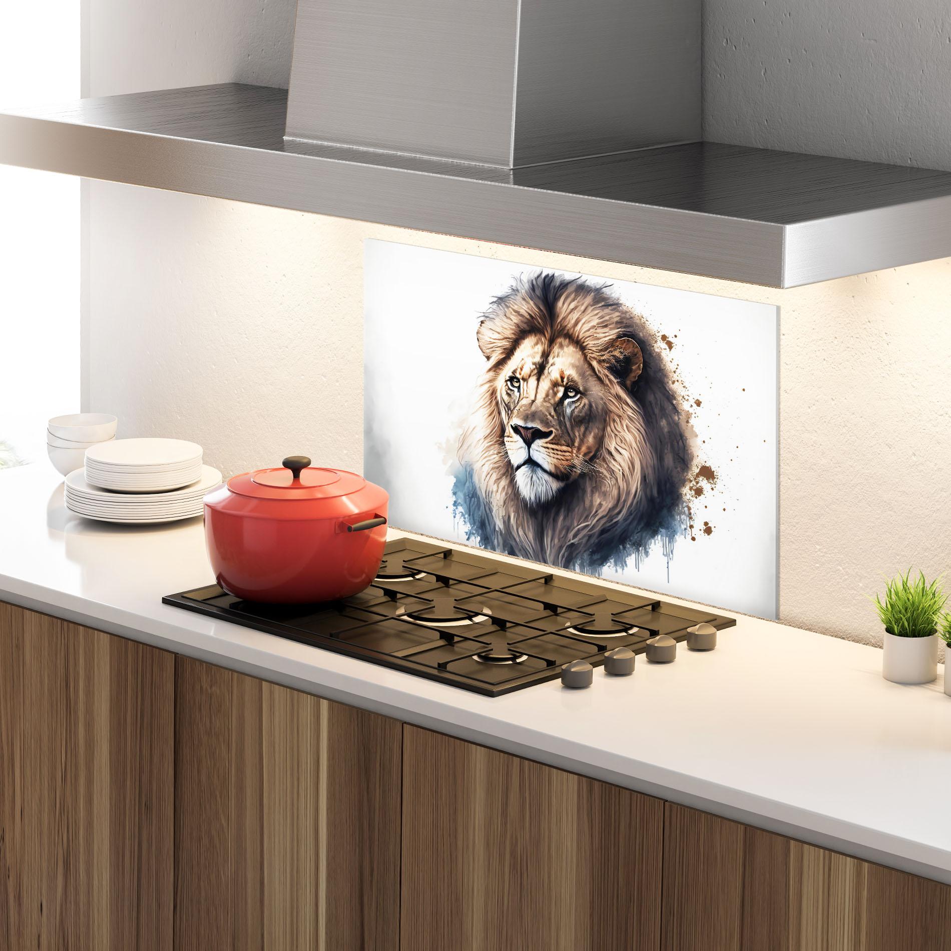 Konyhai üveg hátfal Lion Head Painting mockup 4