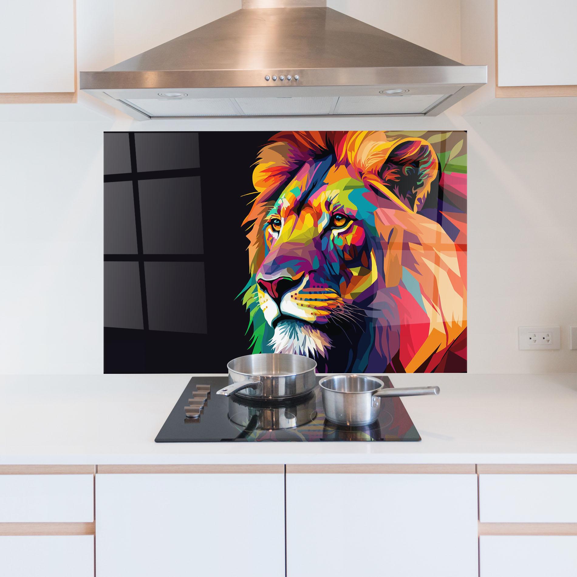 Konyhai üveg hátfal Colorful Lion mockup 5