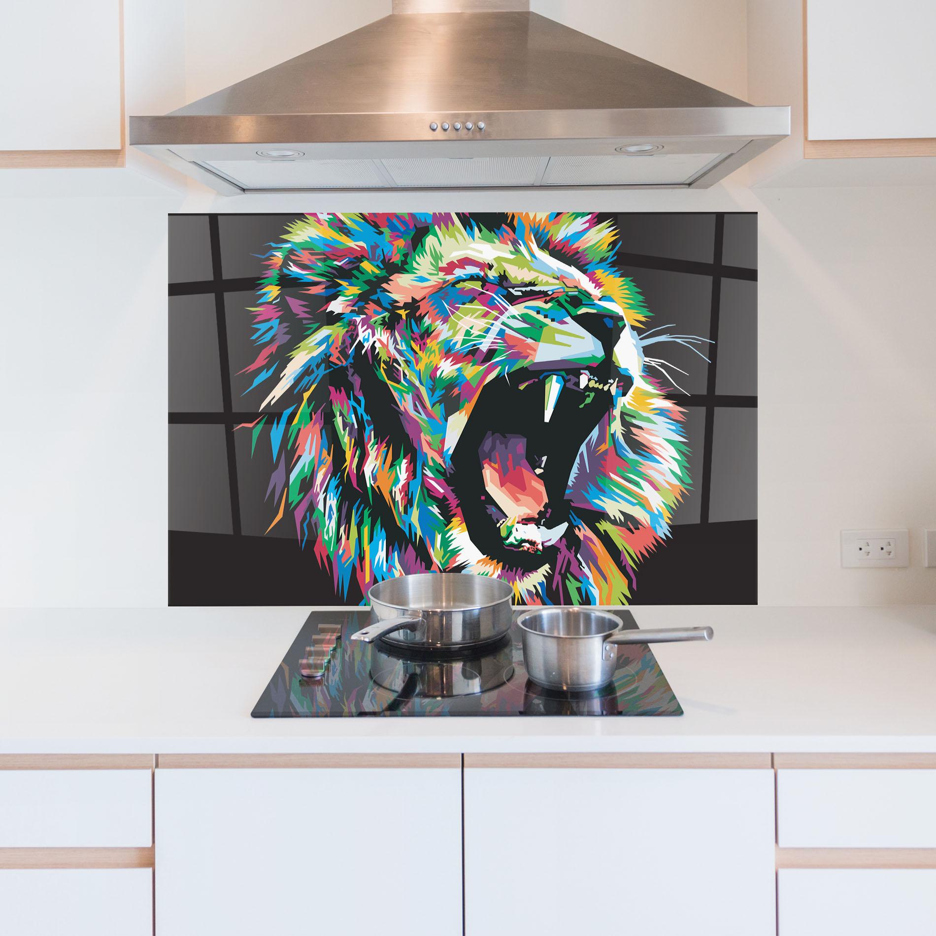 Konyhai üveg hátfal Green Blue Lion mockup 5