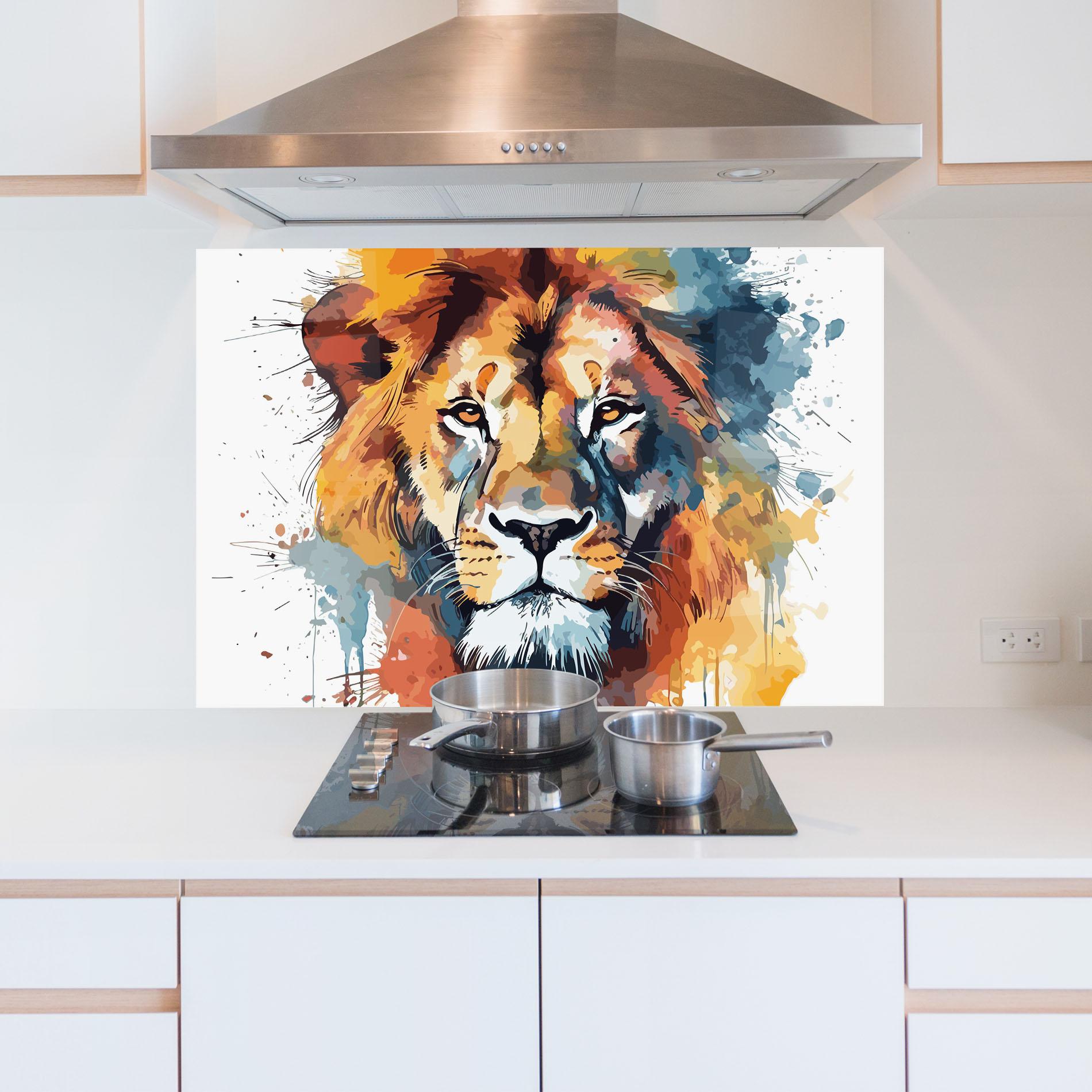 Konyhai üveg hátfal Lion Head Art mockup 5