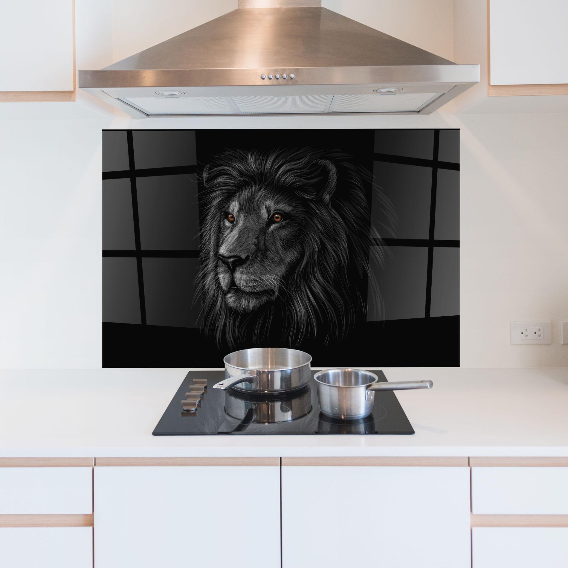 Konyhai üveg hátfal Lion In Shadow mockup 5