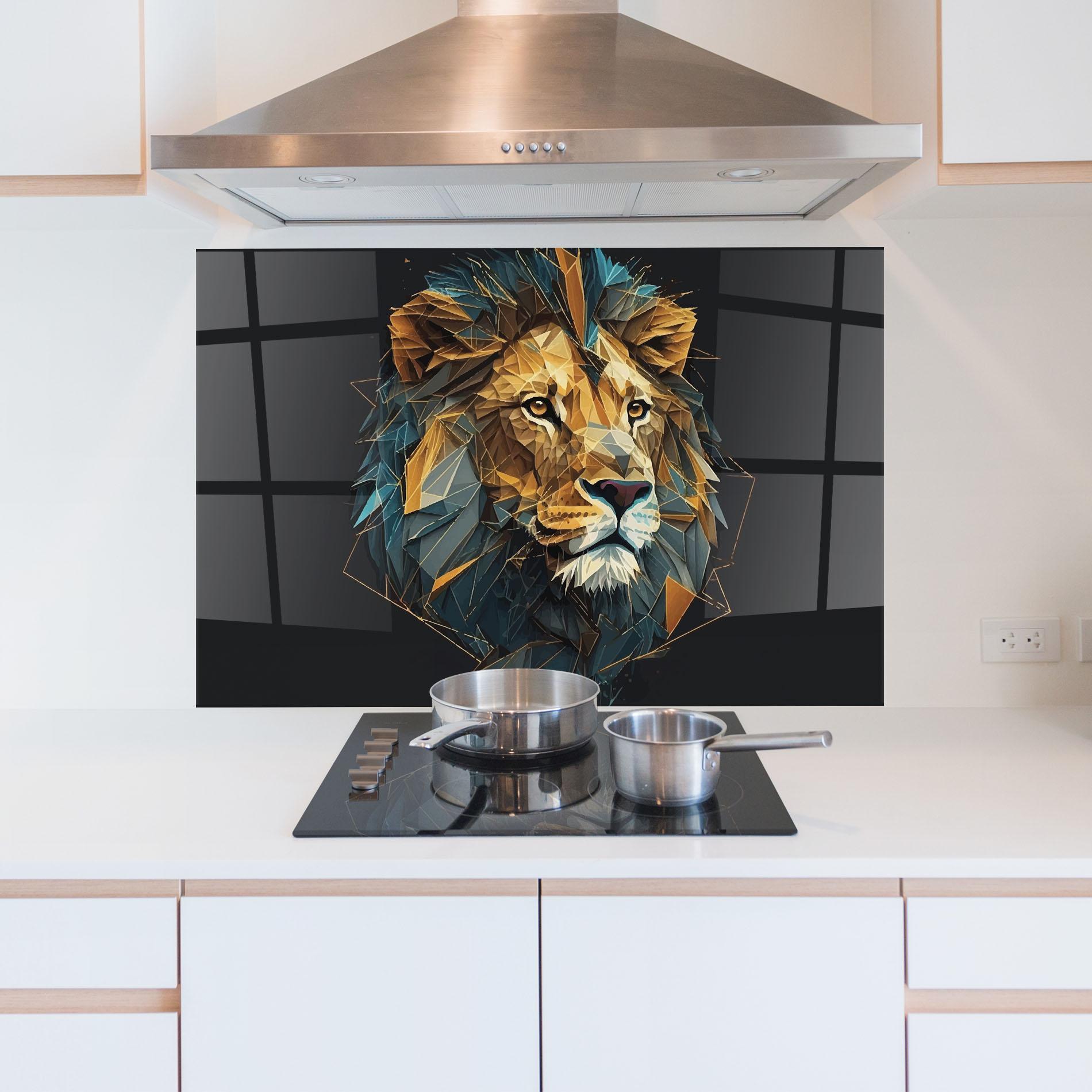 Konyhai üveg hátfal Lion On Grey mockup 5