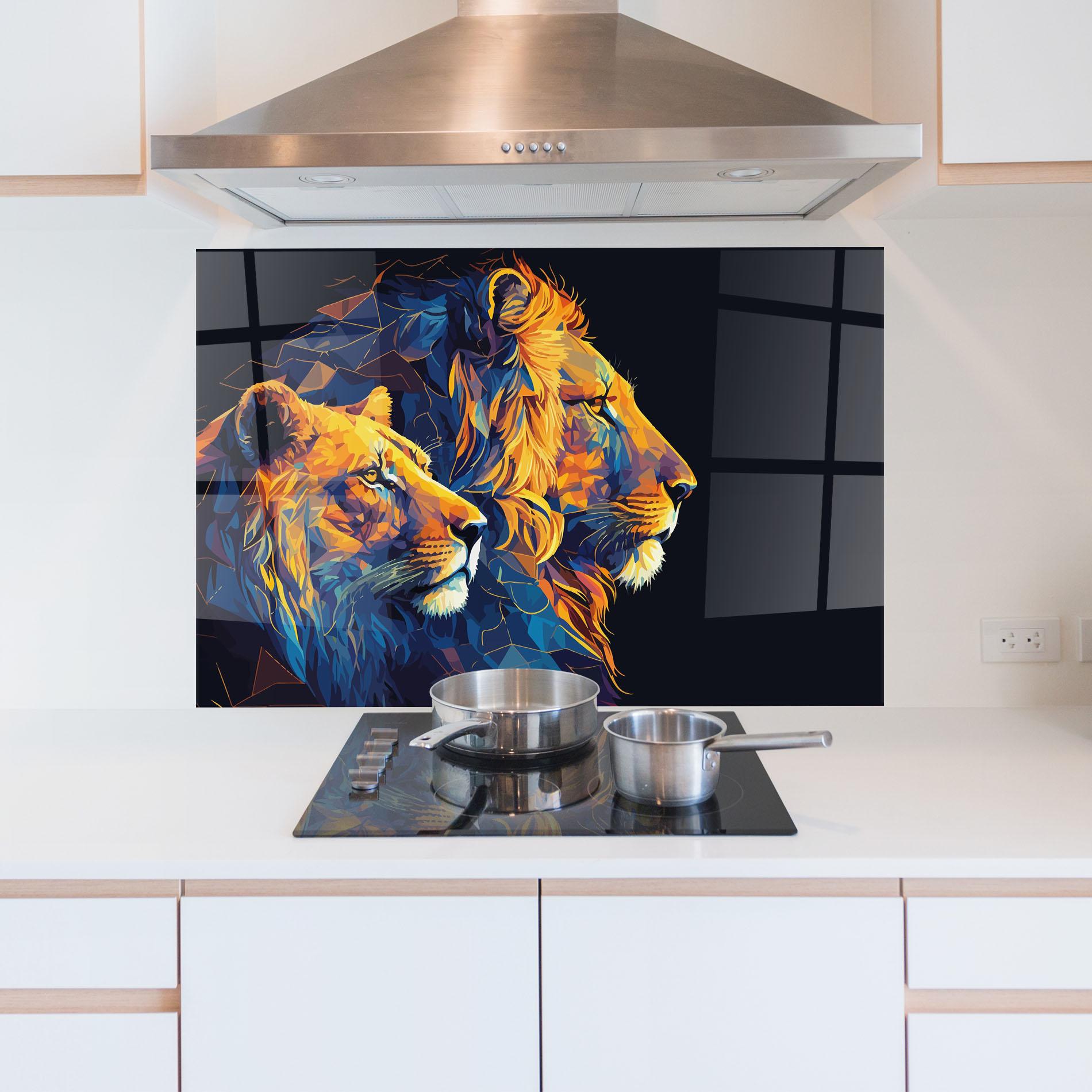 Konyhai üveg hátfal Orange Blue Lion mockup 5