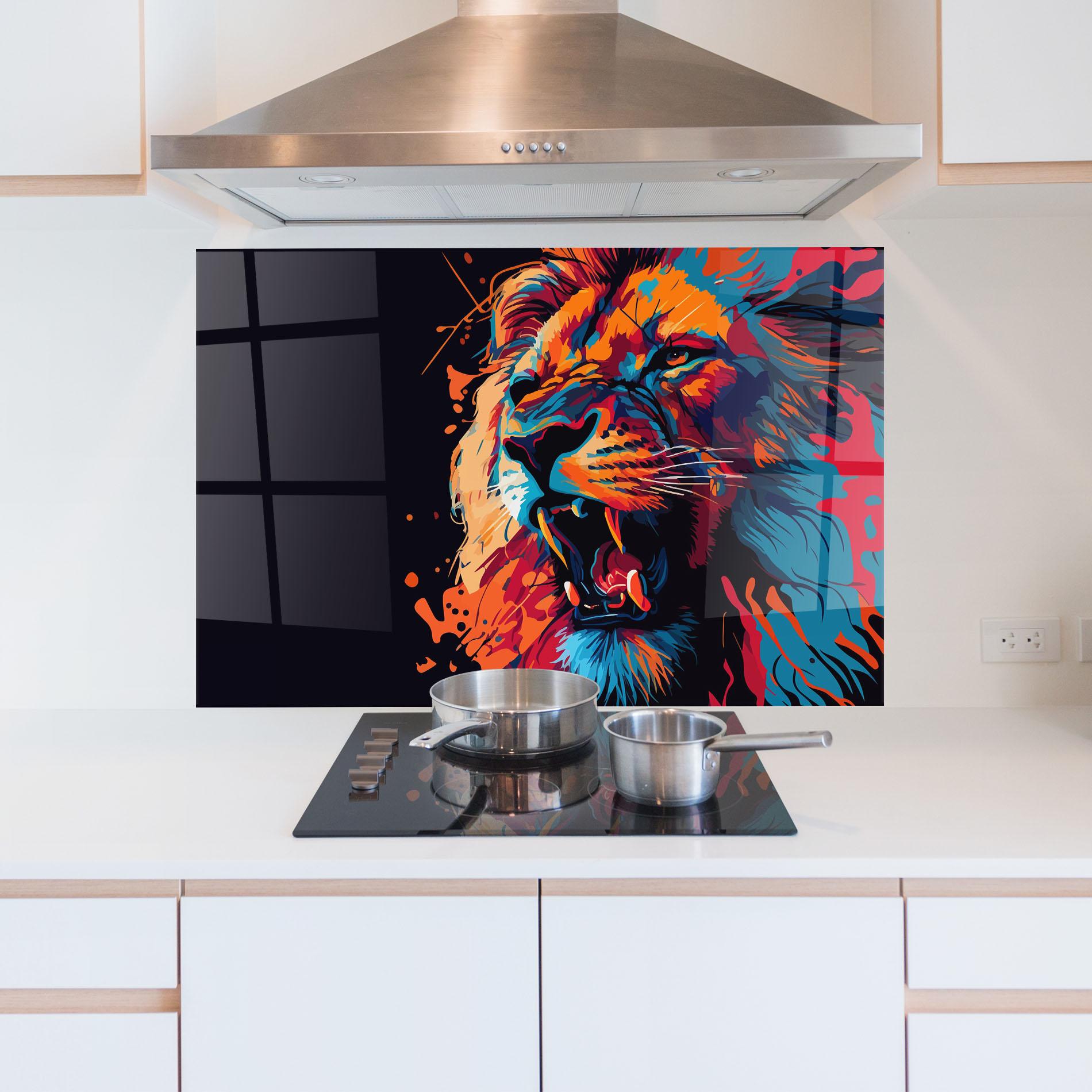 Konyhai üveg hátfal Orange Red Lion mockup 5