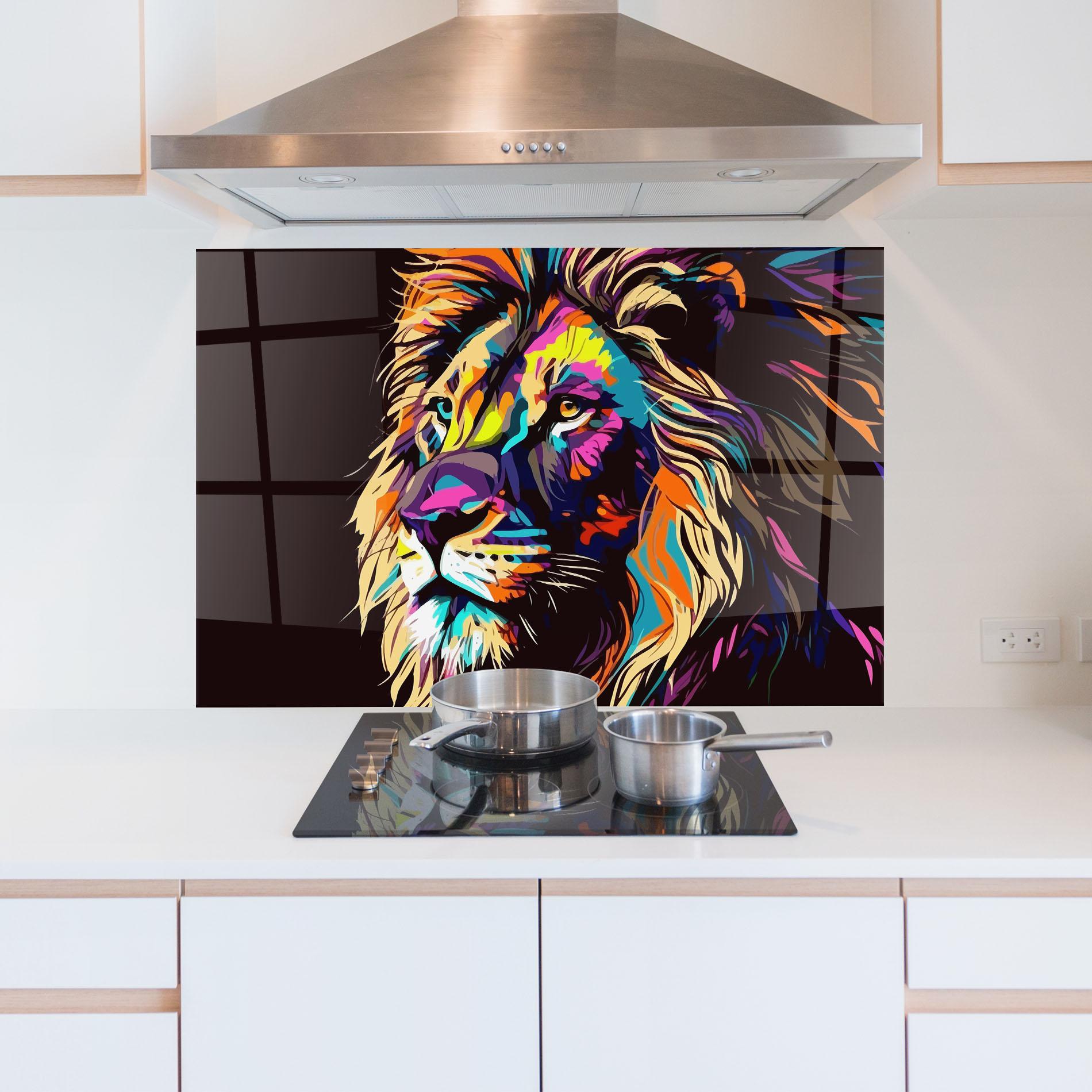 Konyhai üveg hátfal Purple Orange Lion mockup 5