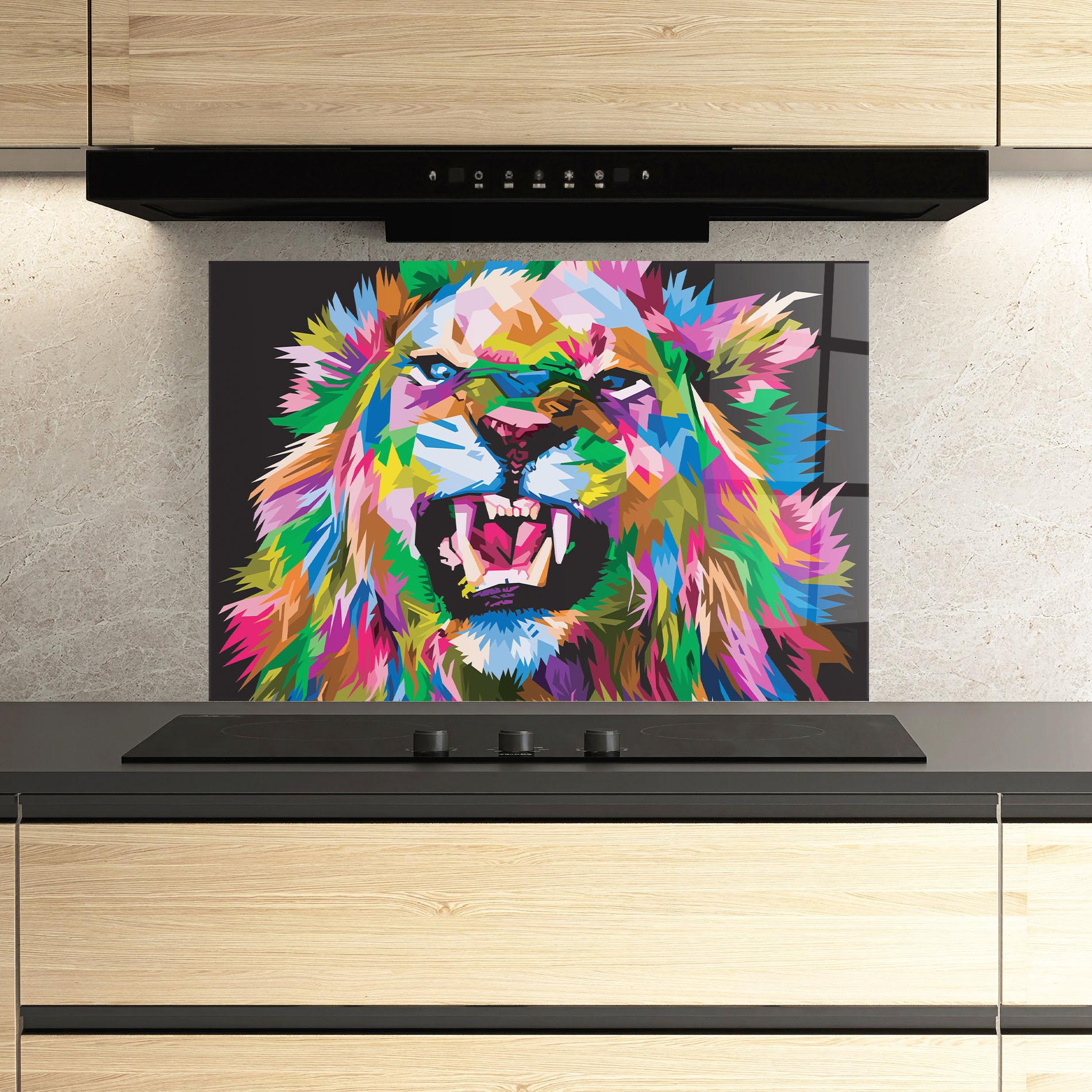 Konyhai üveg hátfal Angry Lion Eyes mockup 3