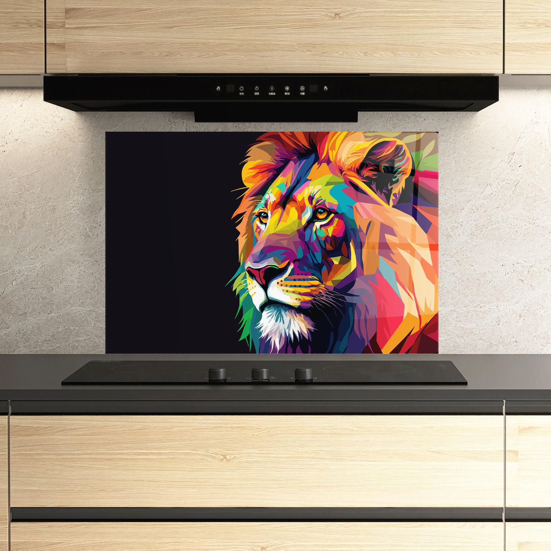 Konyhai üveg hátfal Colorful Lion mockup 3