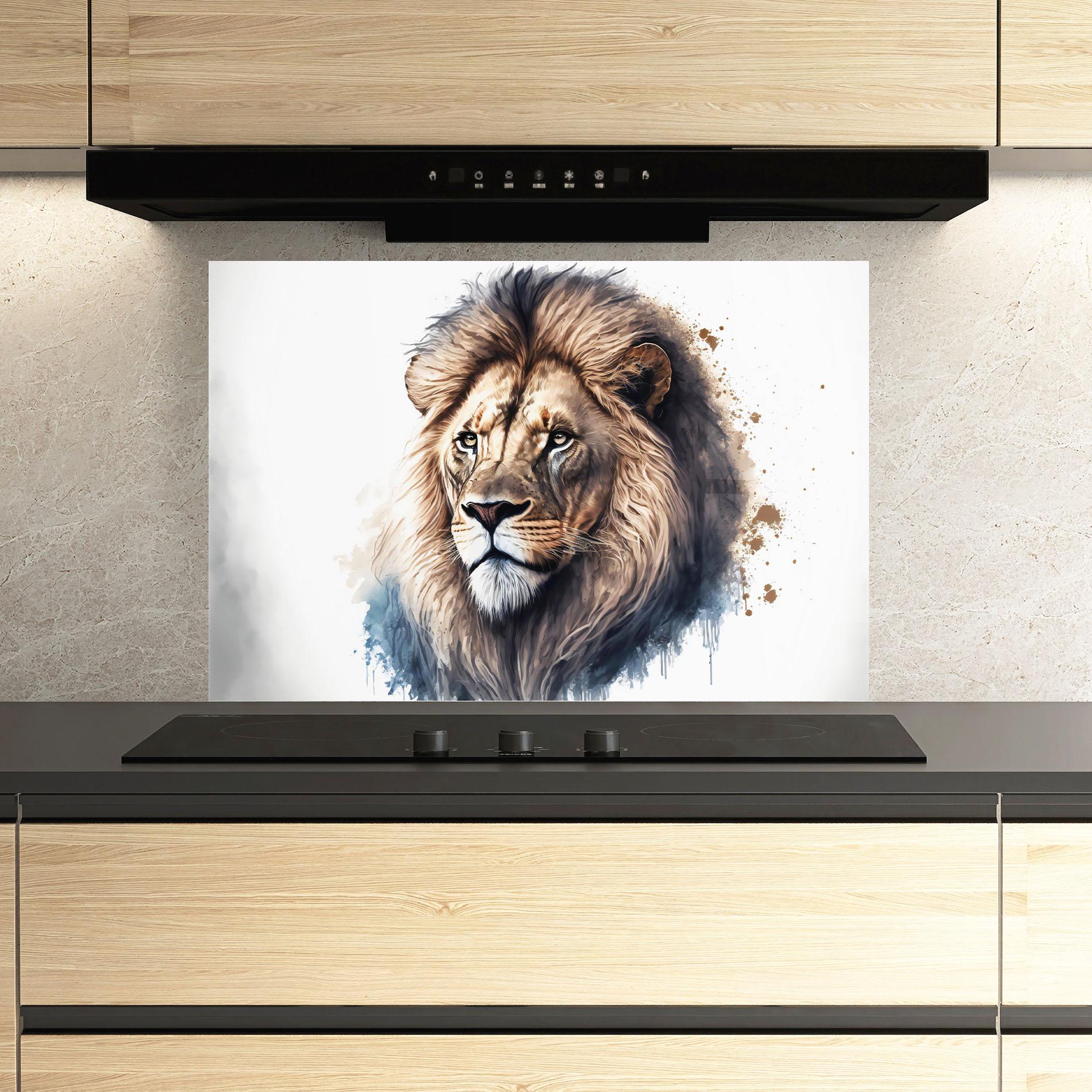 Konyhai üveg hátfal Lion Head Painting mockup 3