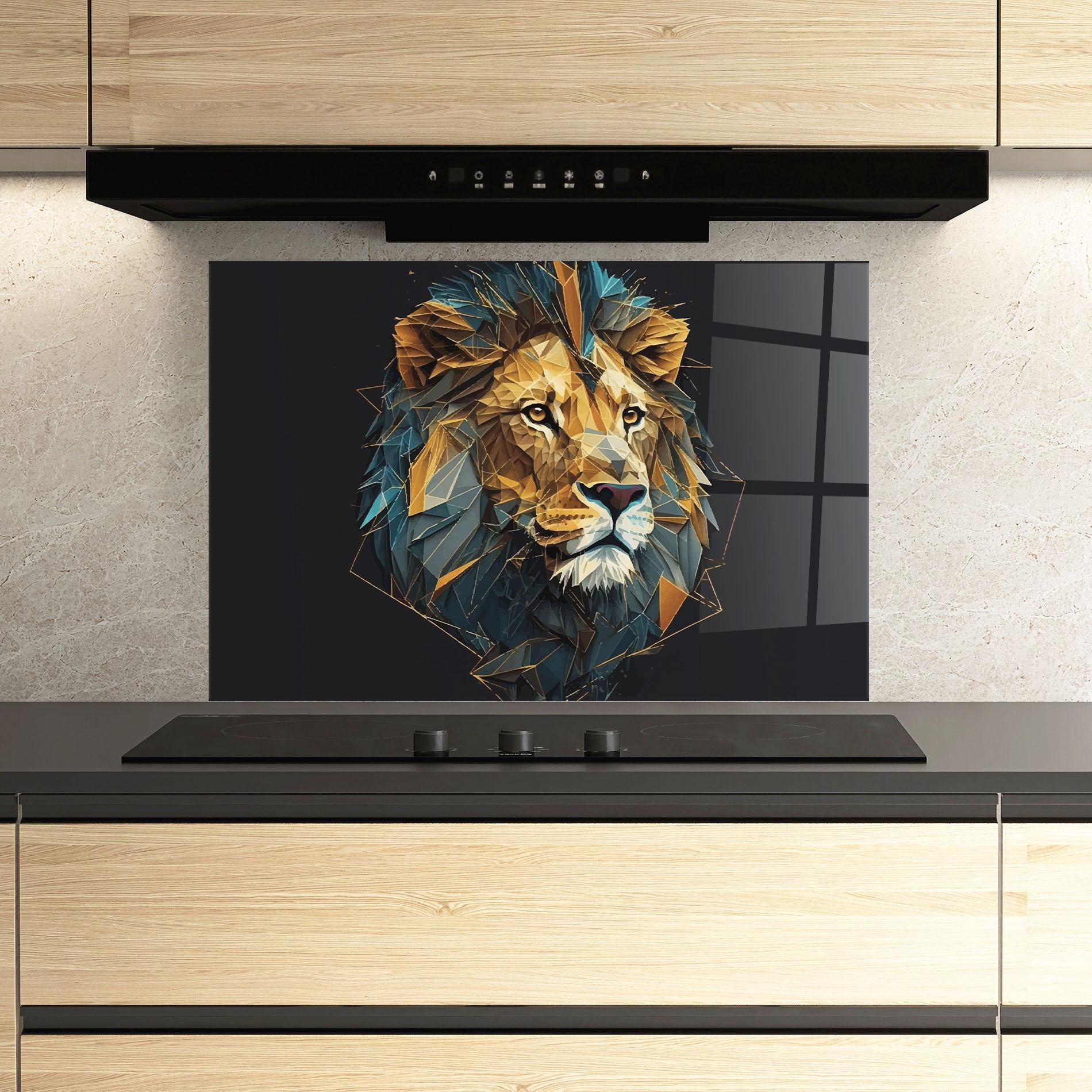 Konyhai üveg hátfal Lion On Grey mockup 3