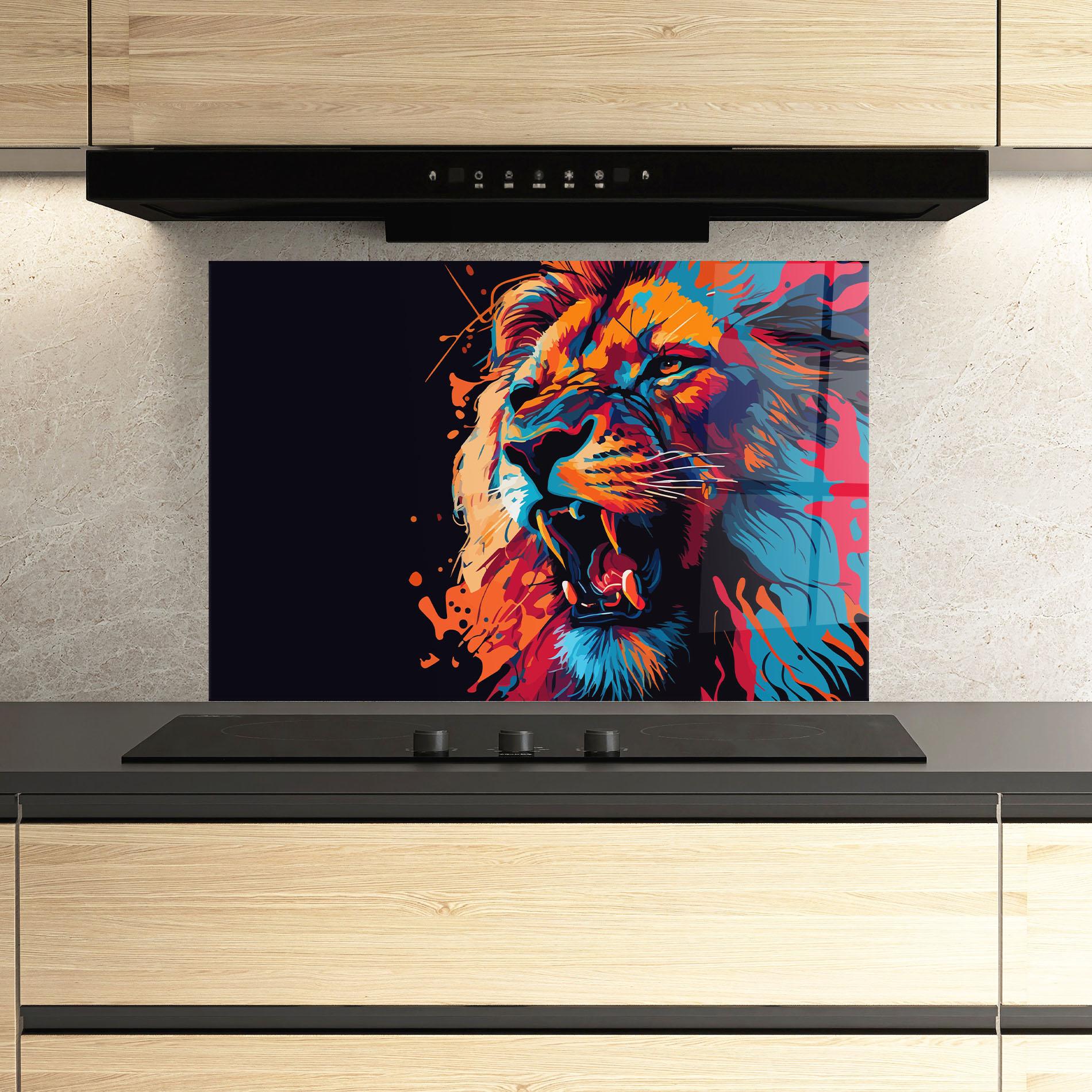 Konyhai üveg hátfal Orange Red Lion mockup 3